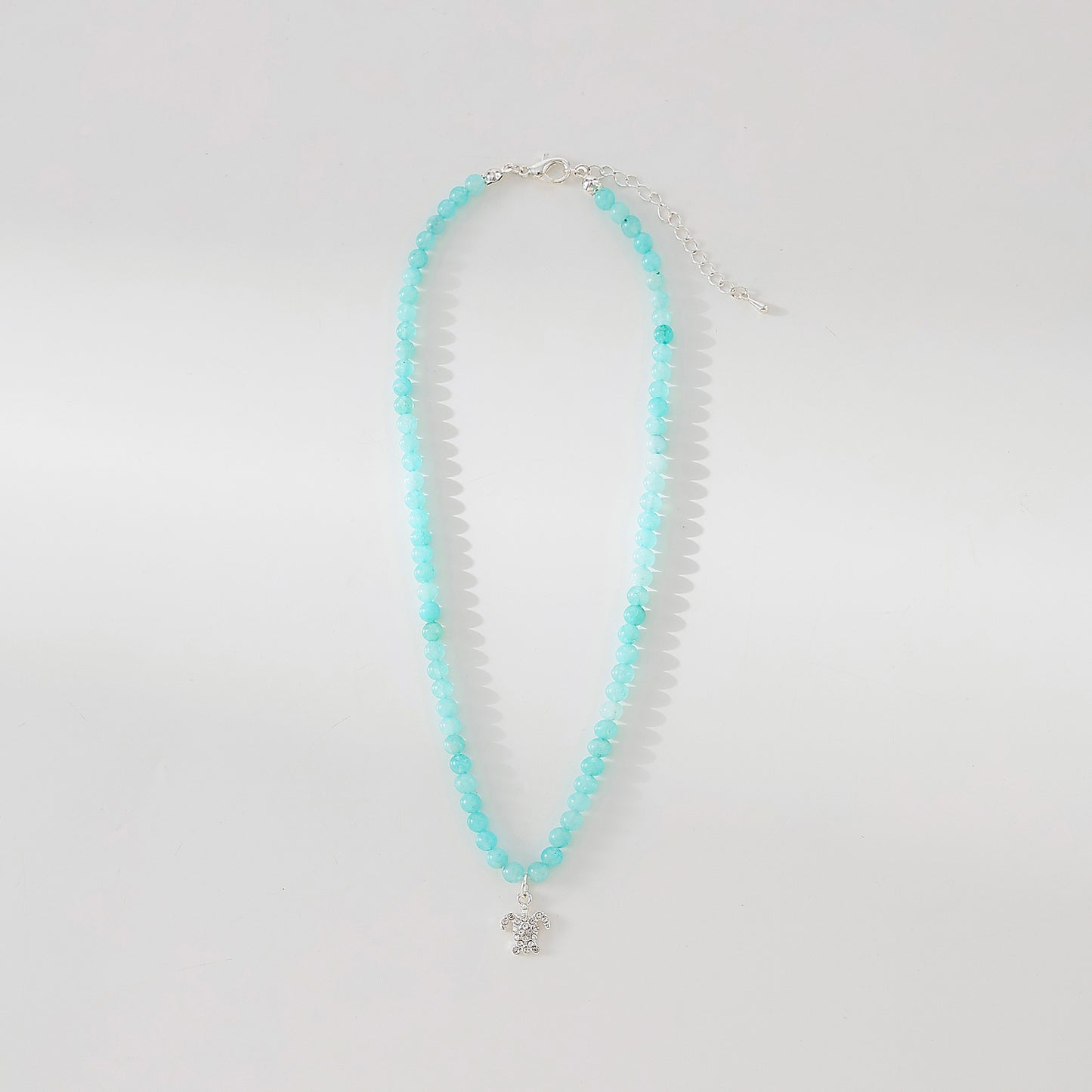 Stone beaded Necklace with clear Crystal Turtle charm assorted