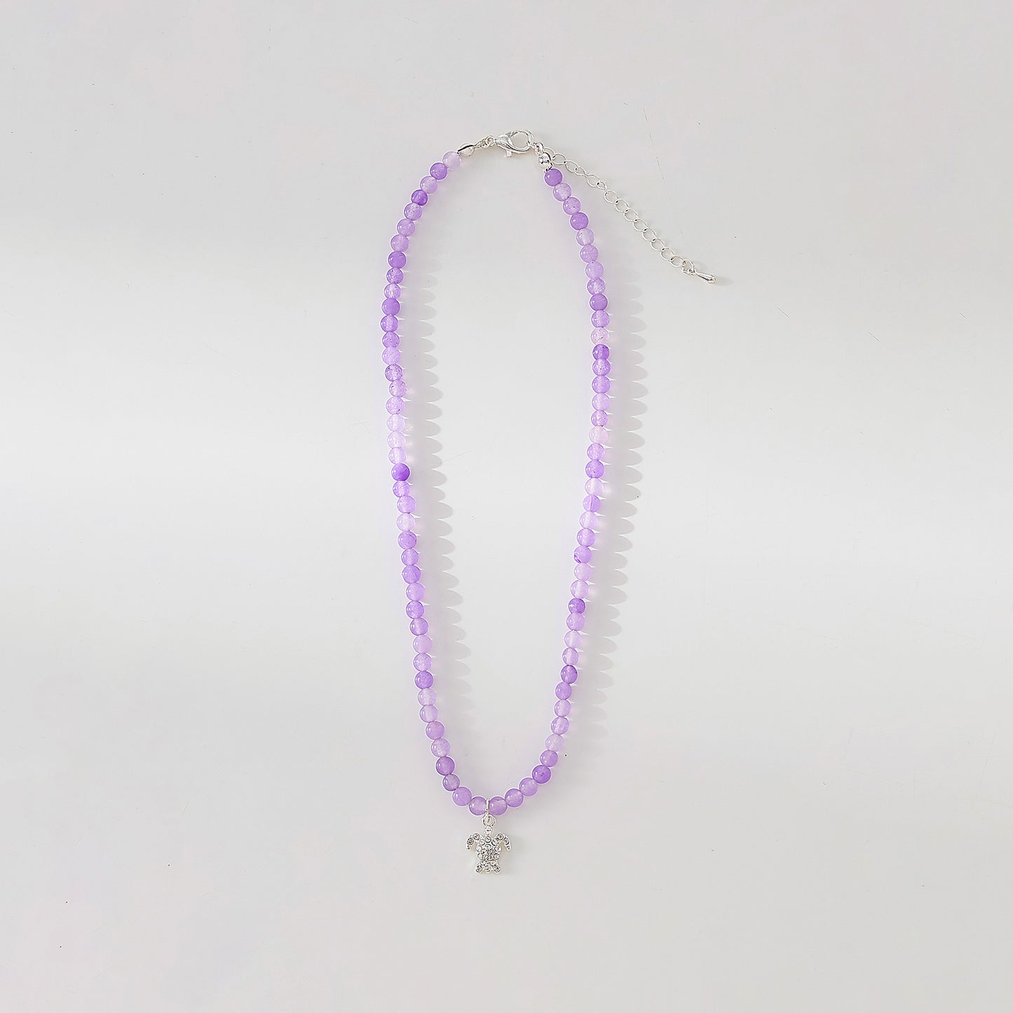 Stone beaded Necklace with clear Crystal Turtle charm assorted