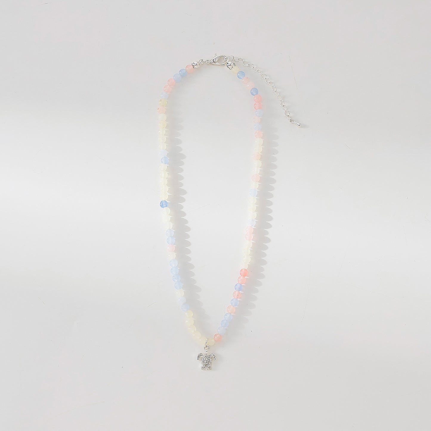Stone beaded Necklace with clear Crystal Turtle charm assorted