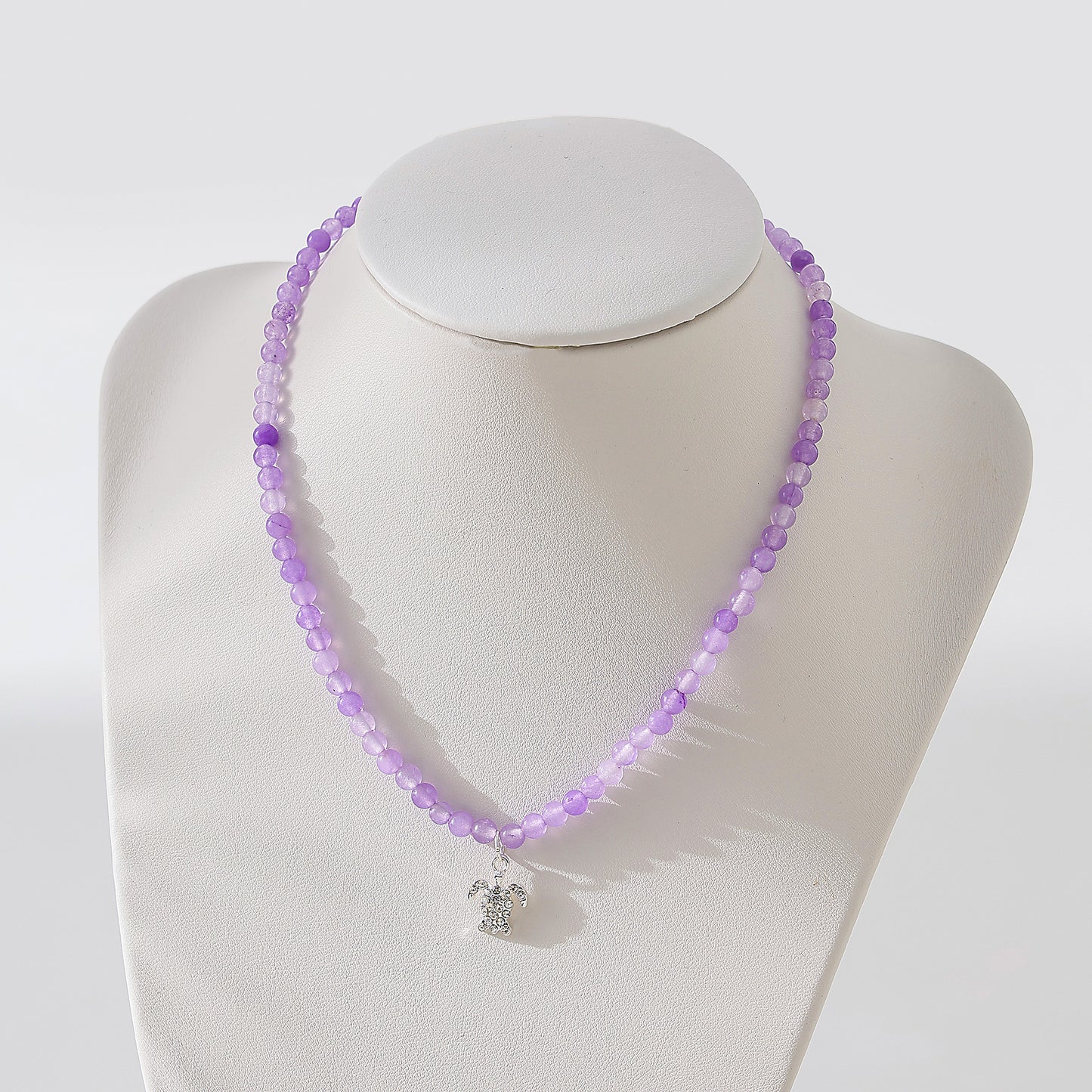 Stone beaded Necklace with clear Crystal Turtle charm assorted