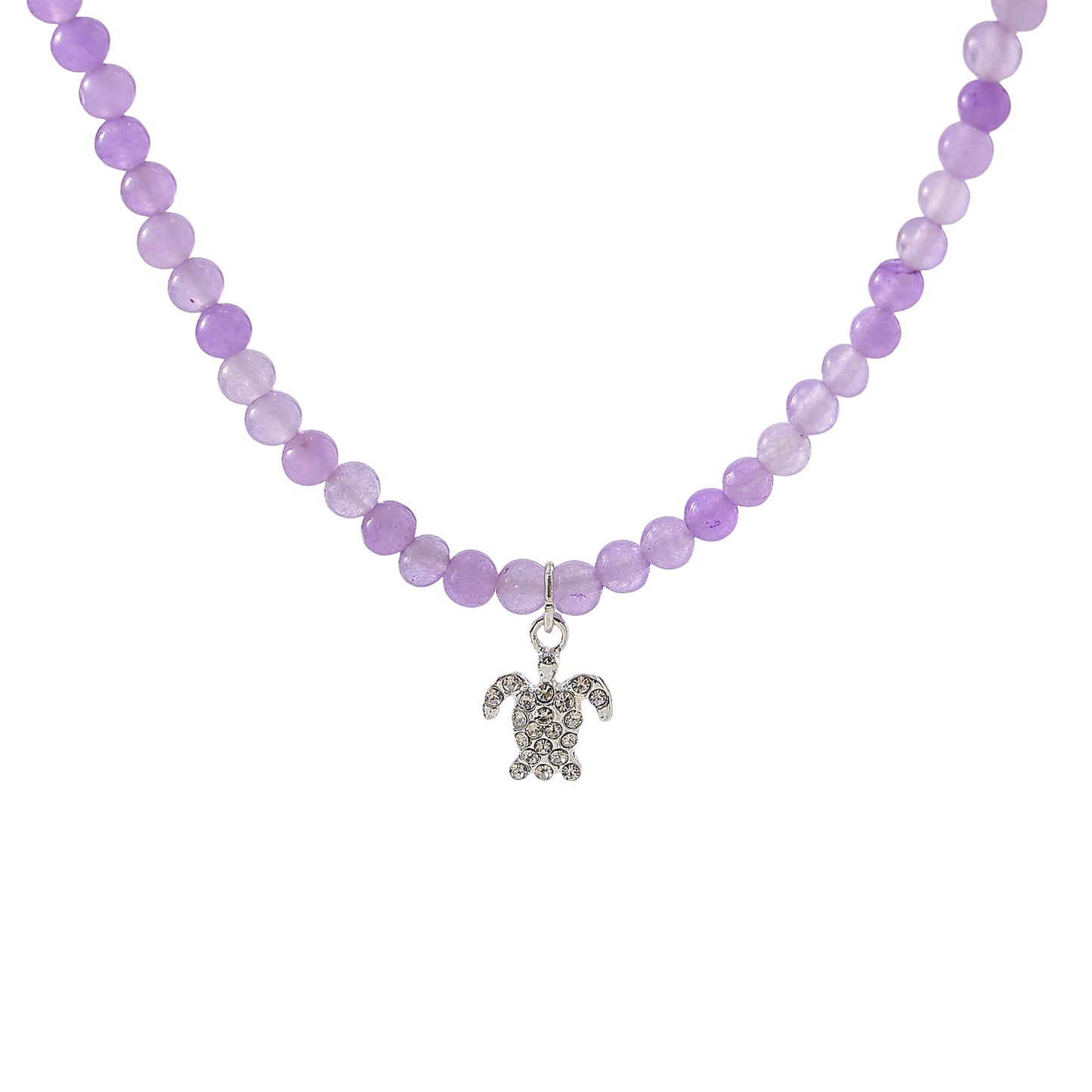 Stone beaded Necklace with clear Crystal Turtle charm assorted