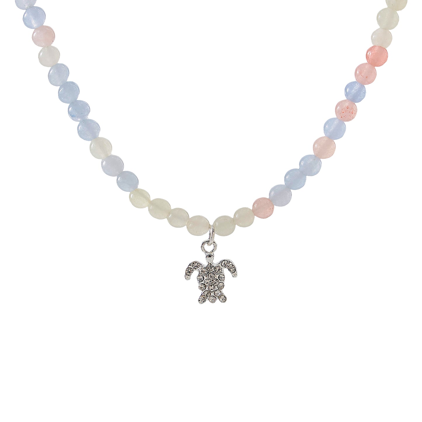Stone beaded Necklace with clear Crystal Turtle charm assorted