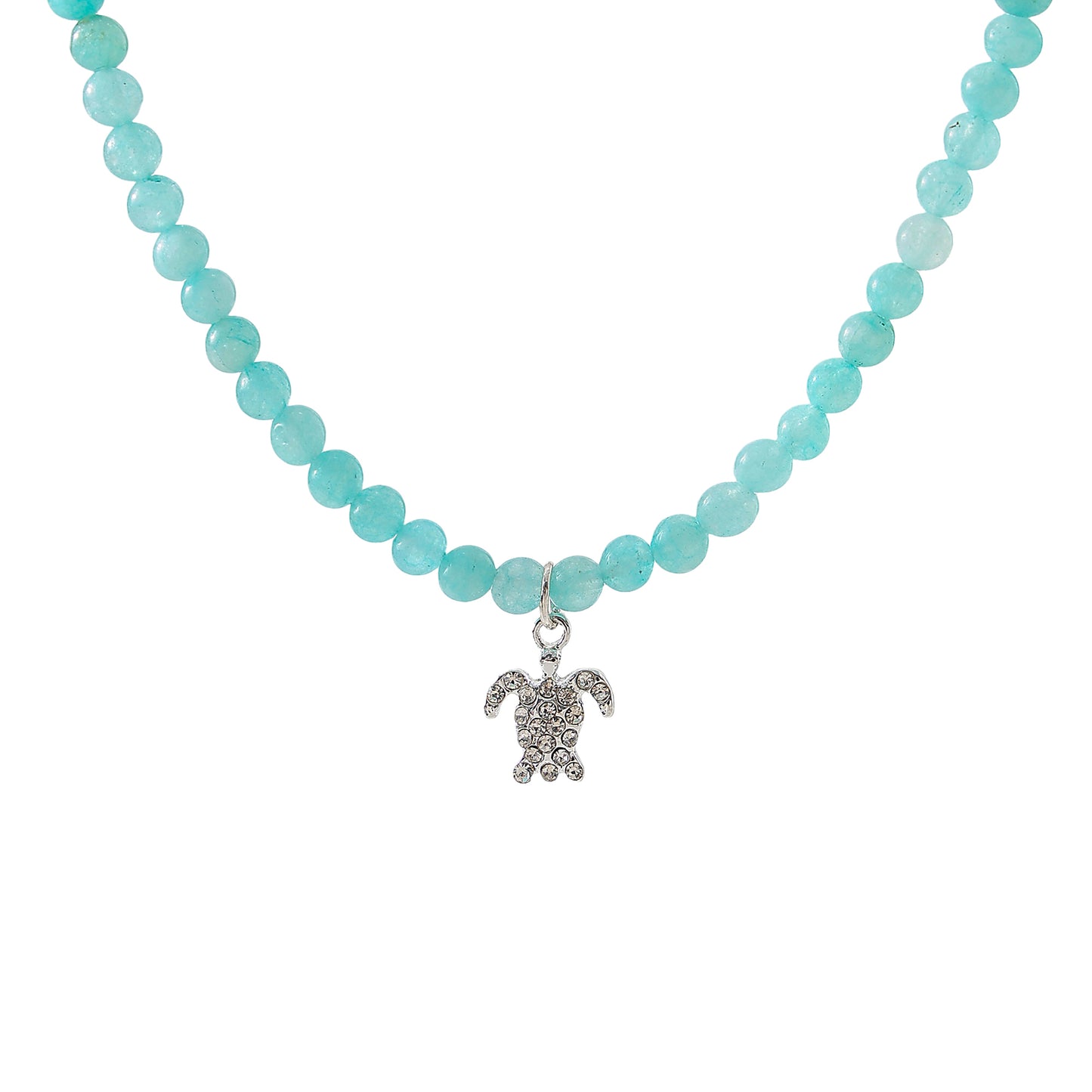 Stone beaded Necklace with clear Crystal Turtle charm assorted