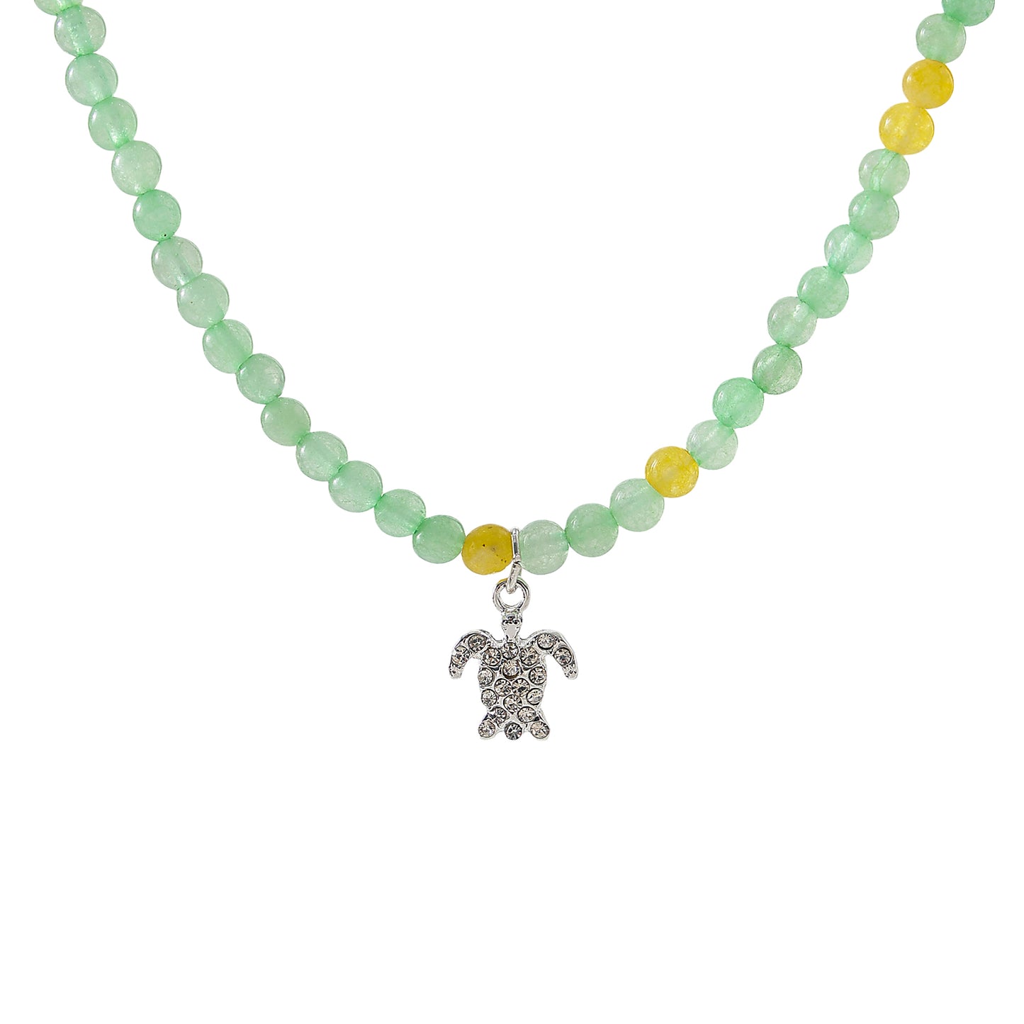 Stone beaded Necklace with clear Crystal Turtle charm assorted