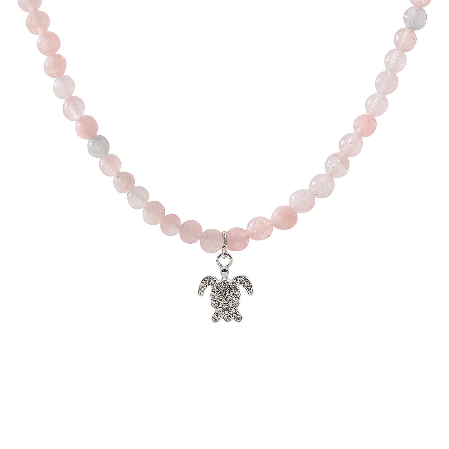 Stone beaded Necklace with clear Crystal Turtle charm assorted