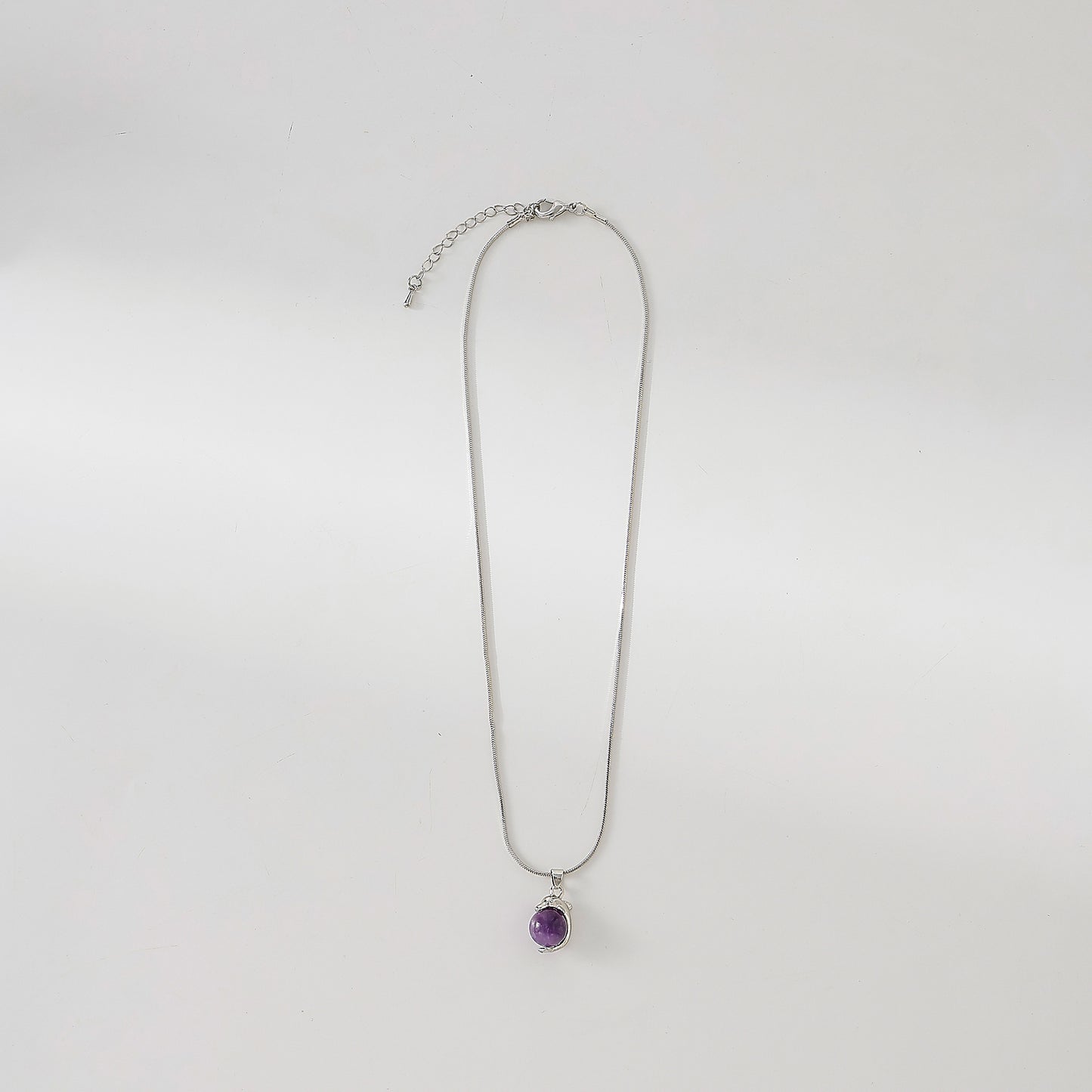 Charming Dolphin - Inspired Silver Chain Necklace with Genuine Round Stones: Amethyst & Lapis Lazuli Options