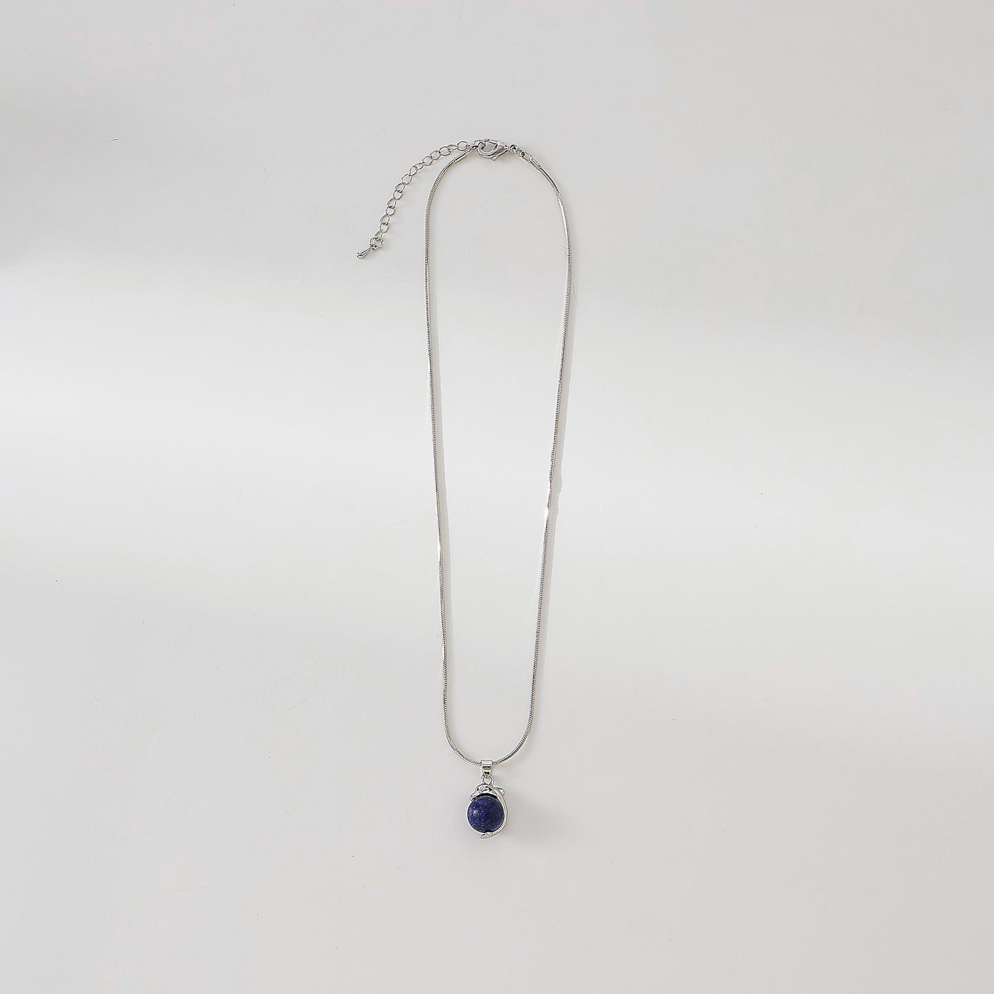 Charming Dolphin - Inspired Silver Chain Necklace with Genuine Round Stones: Amethyst & Lapis Lazuli Options