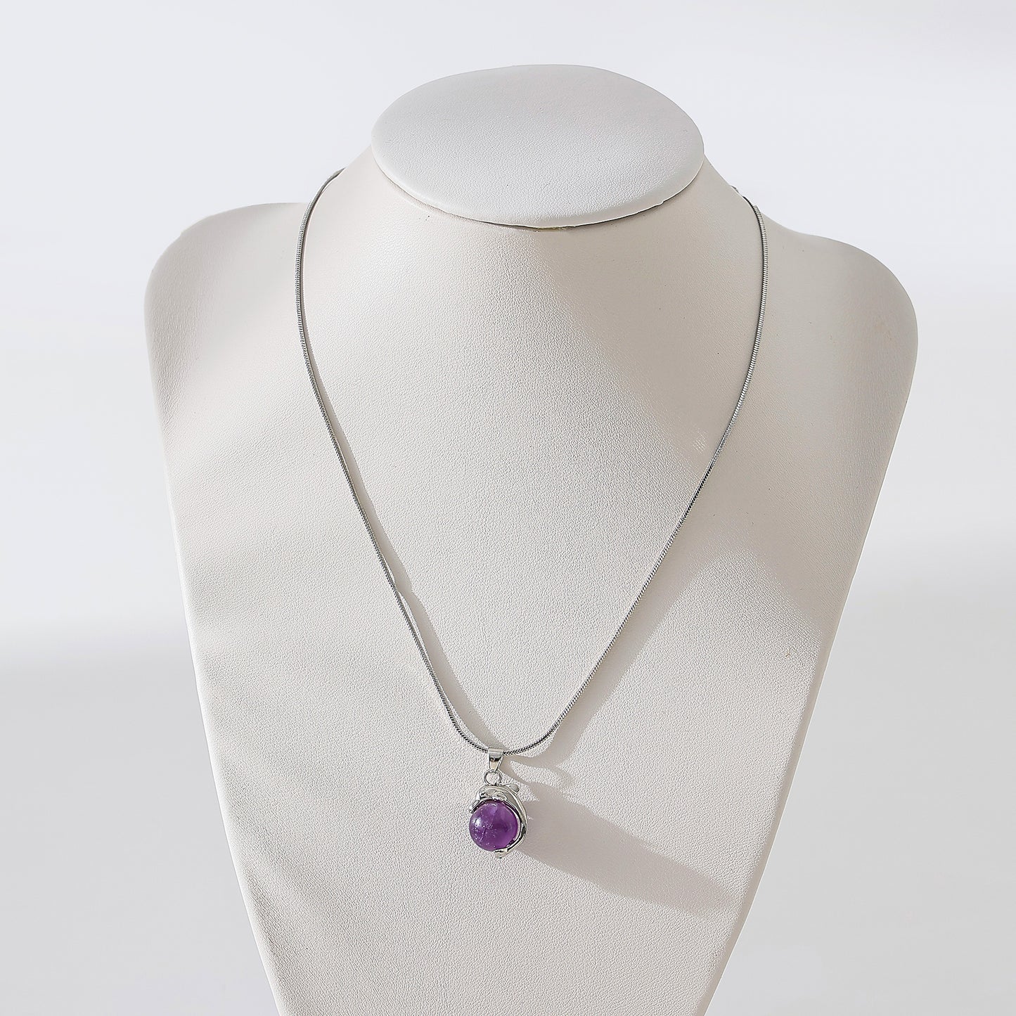 Charming Dolphin - Inspired Silver Chain Necklace with Genuine Round Stones: Amethyst & Lapis Lazuli Options
