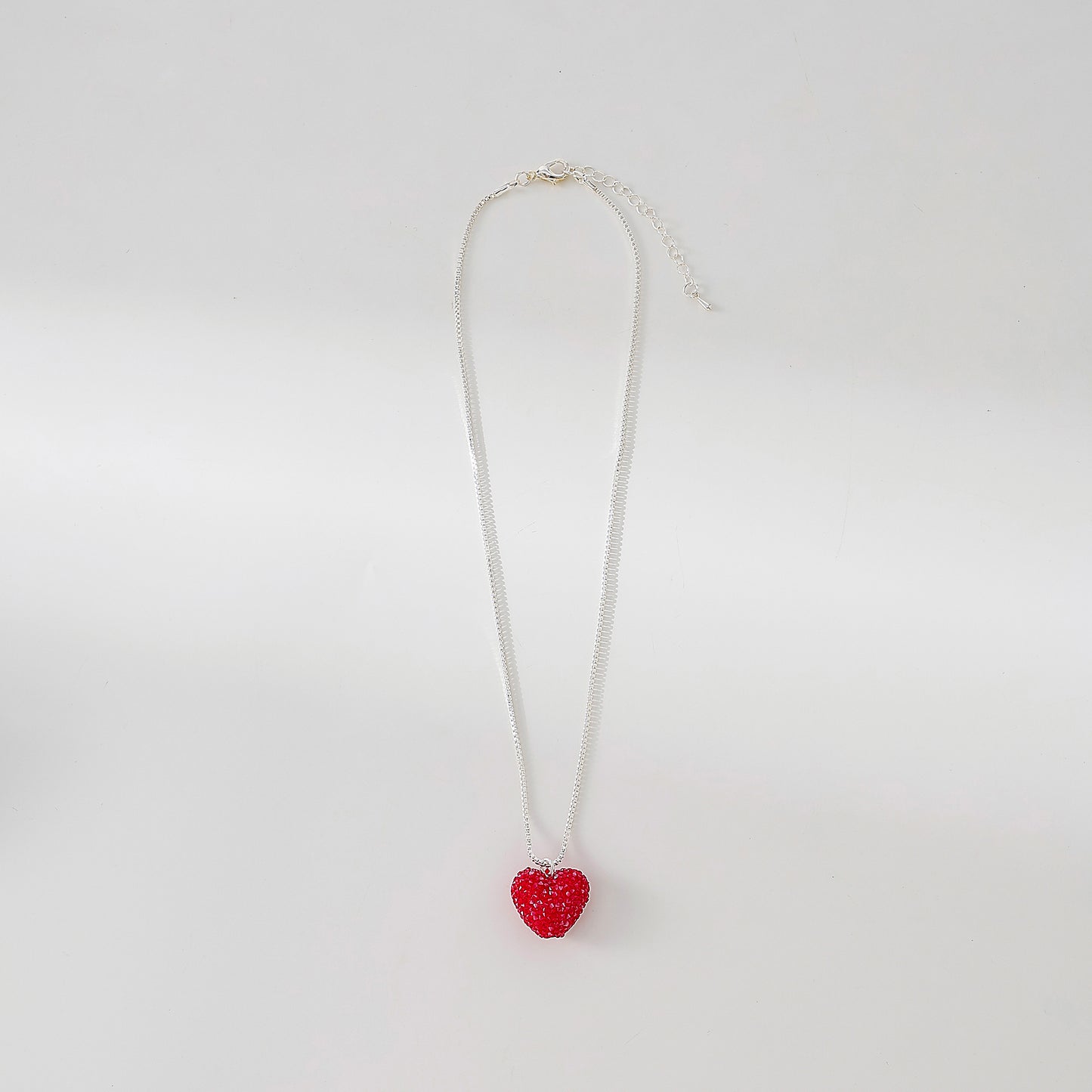 Glittering Sugared Heart Pendant on Silver - Plated Box Chain Necklace for Women