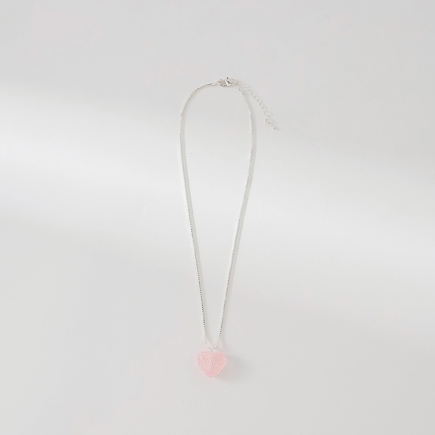 Glittering Sugared Heart Pendant on Silver - Plated Box Chain Necklace for Women