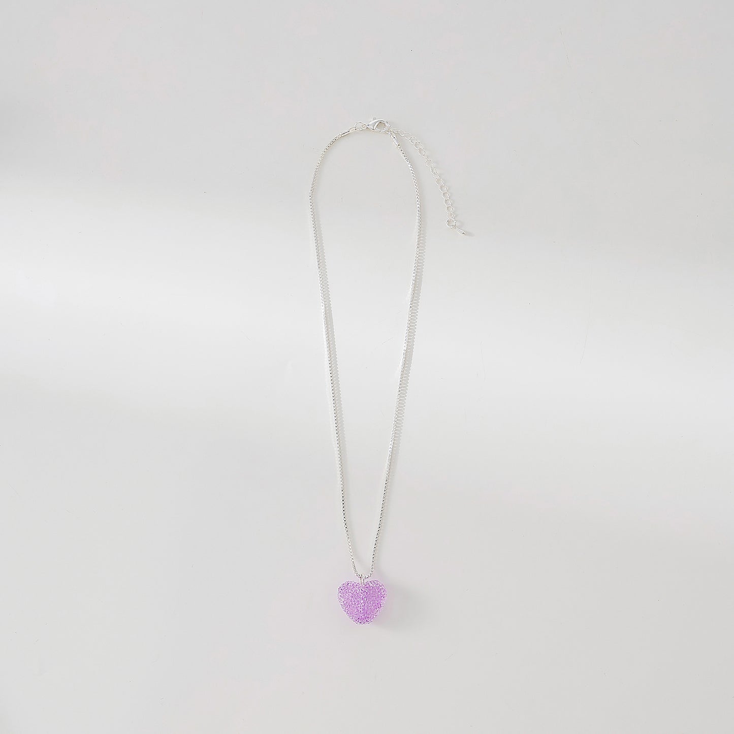 Glittering Sugared Heart Pendant on Silver - Plated Box Chain Necklace for Women