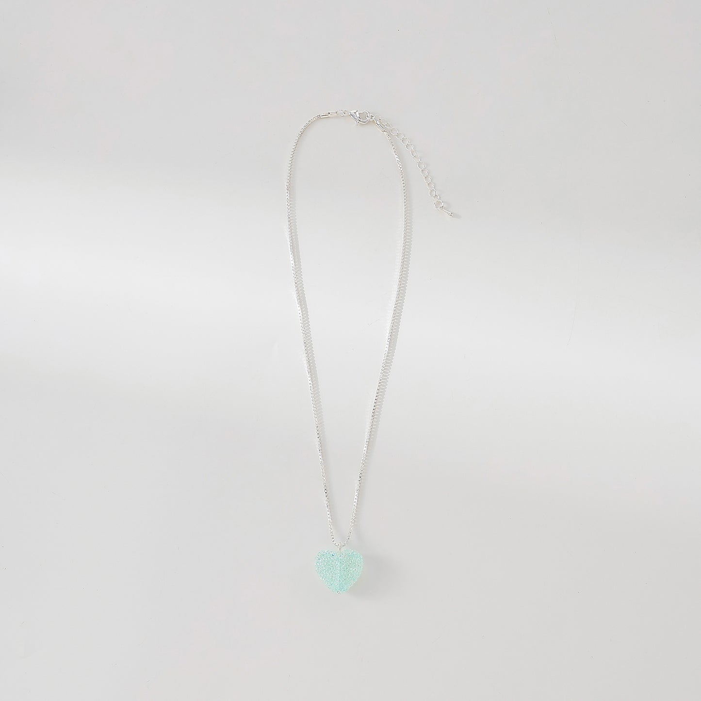 Glittering Sugared Heart Pendant on Silver - Plated Box Chain Necklace for Women