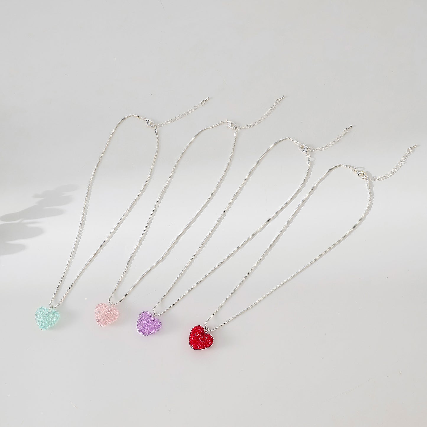 Glittering Sugared Heart Pendant on Silver - Plated Box Chain Necklace for Women