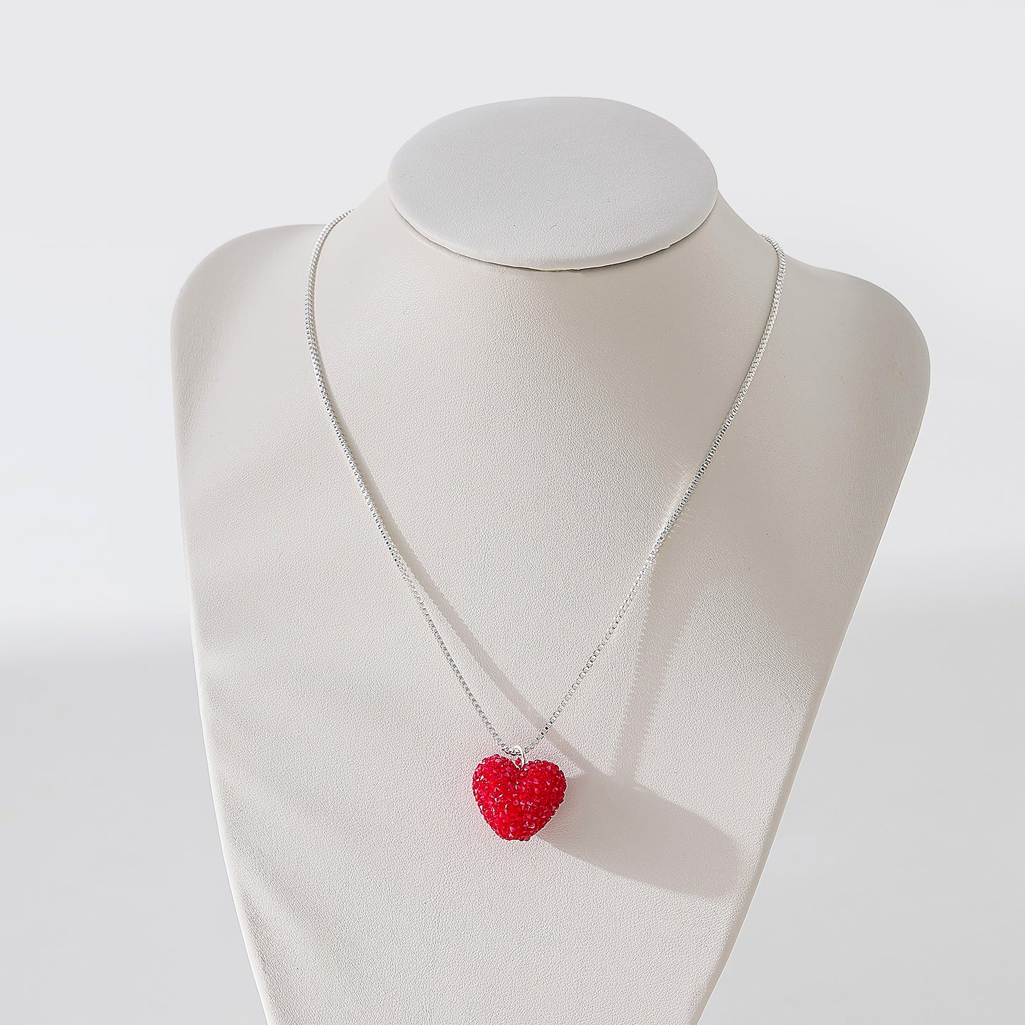 Glittering Sugared Heart Pendant on Silver - Plated Box Chain Necklace for Women