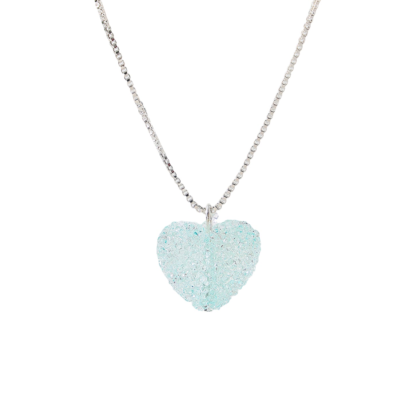 Glittering Sugared Heart Pendant on Silver - Plated Box Chain Necklace for Women