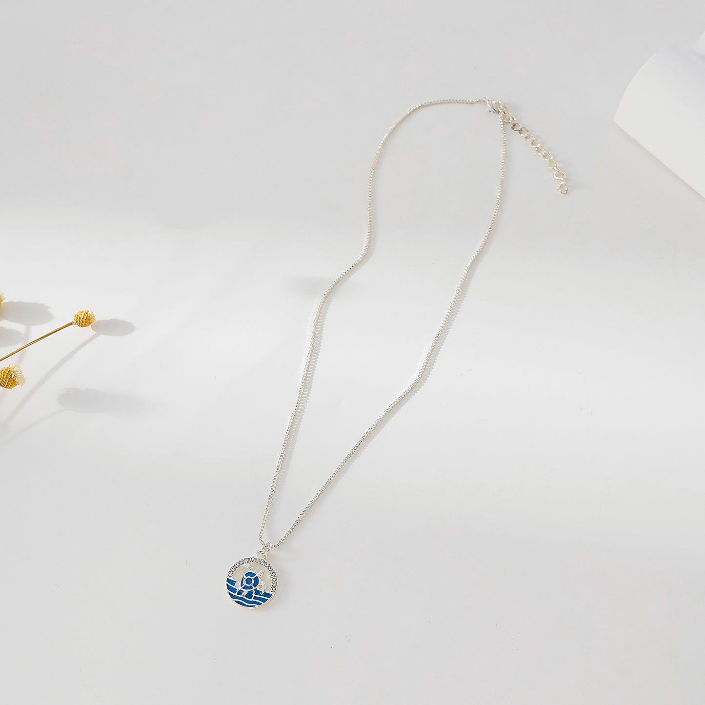 Exquisite Blue Enamel & Crystal Turtle Pendant Necklace - Boho - Chic Sea - Inspired Jewelry for Women