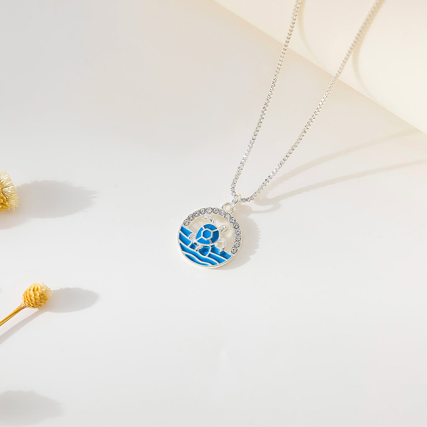 Exquisite Blue Enamel & Crystal Turtle Pendant Necklace - Boho - Chic Sea - Inspired Jewelry for Women