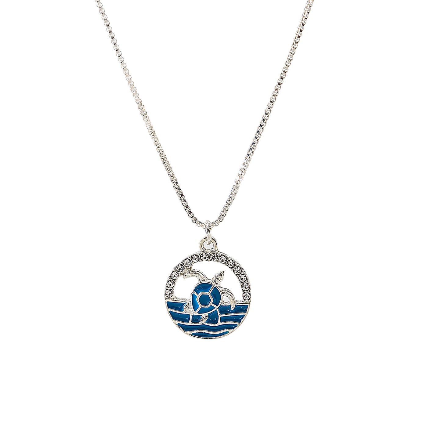 Exquisite Blue Enamel & Crystal Turtle Pendant Necklace - Boho - Chic Sea - Inspired Jewelry for Women