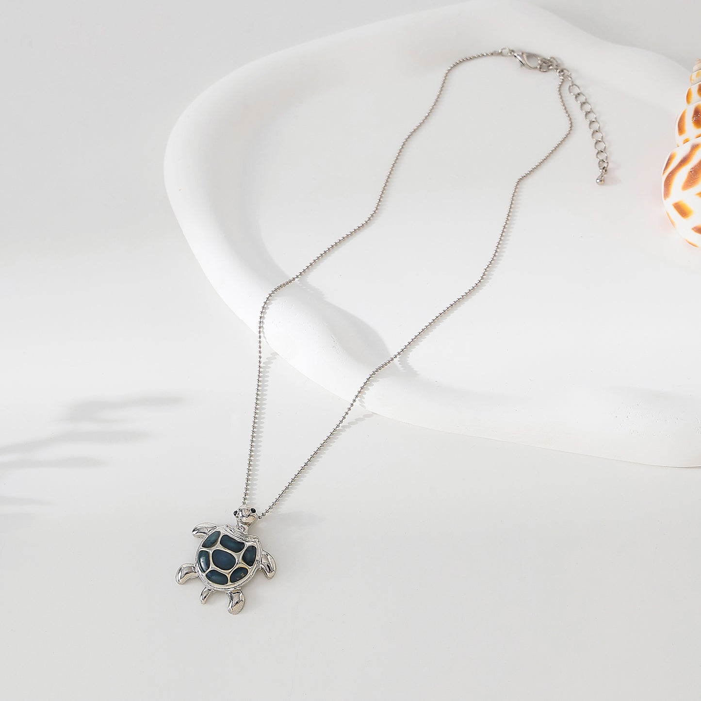 Charming Turtle - Shaped Enamel Pendant Necklace for Women - Silver - Plated with Unique Design