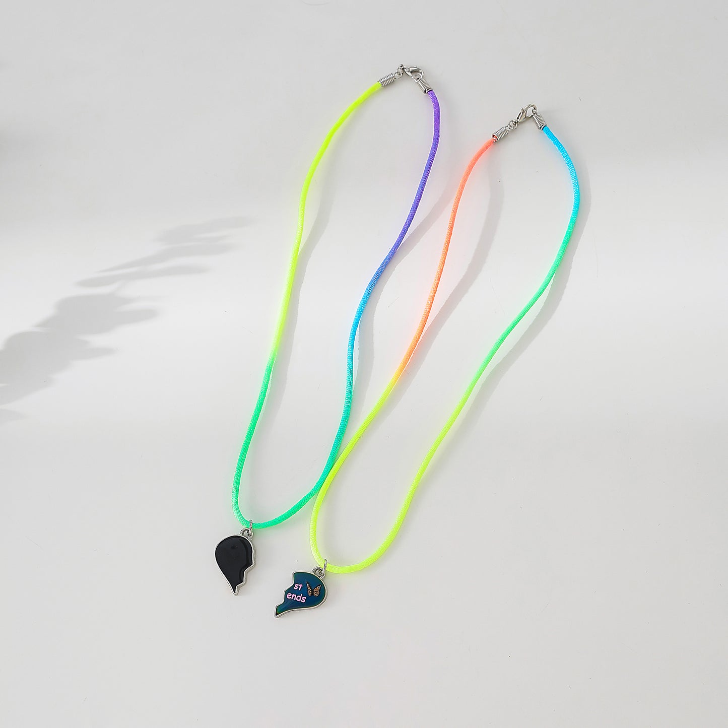 Butterfly - Adorned "Best Friends" Mood Necklace Set: Split Heart Design, Perfect Friendship Bond