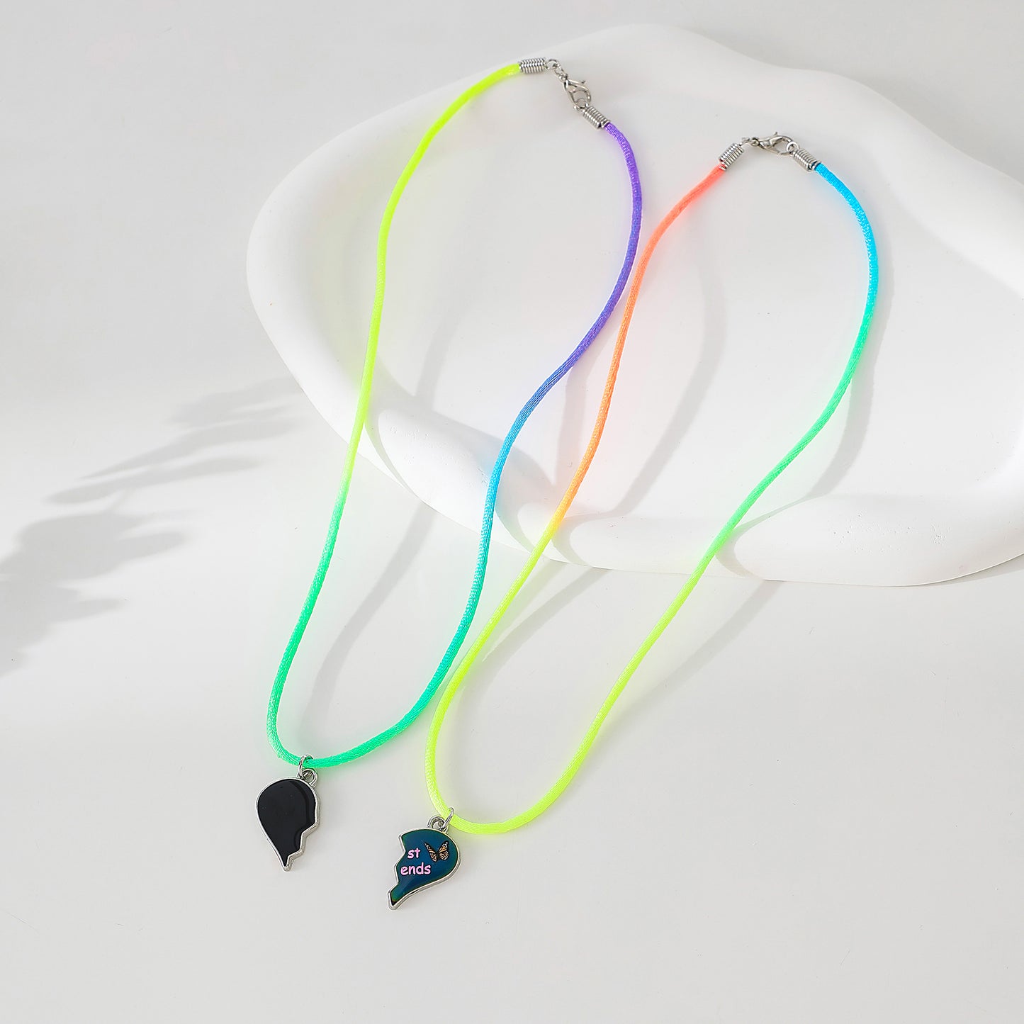Butterfly - Adorned "Best Friends" Mood Necklace Set: Split Heart Design, Perfect Friendship Bond