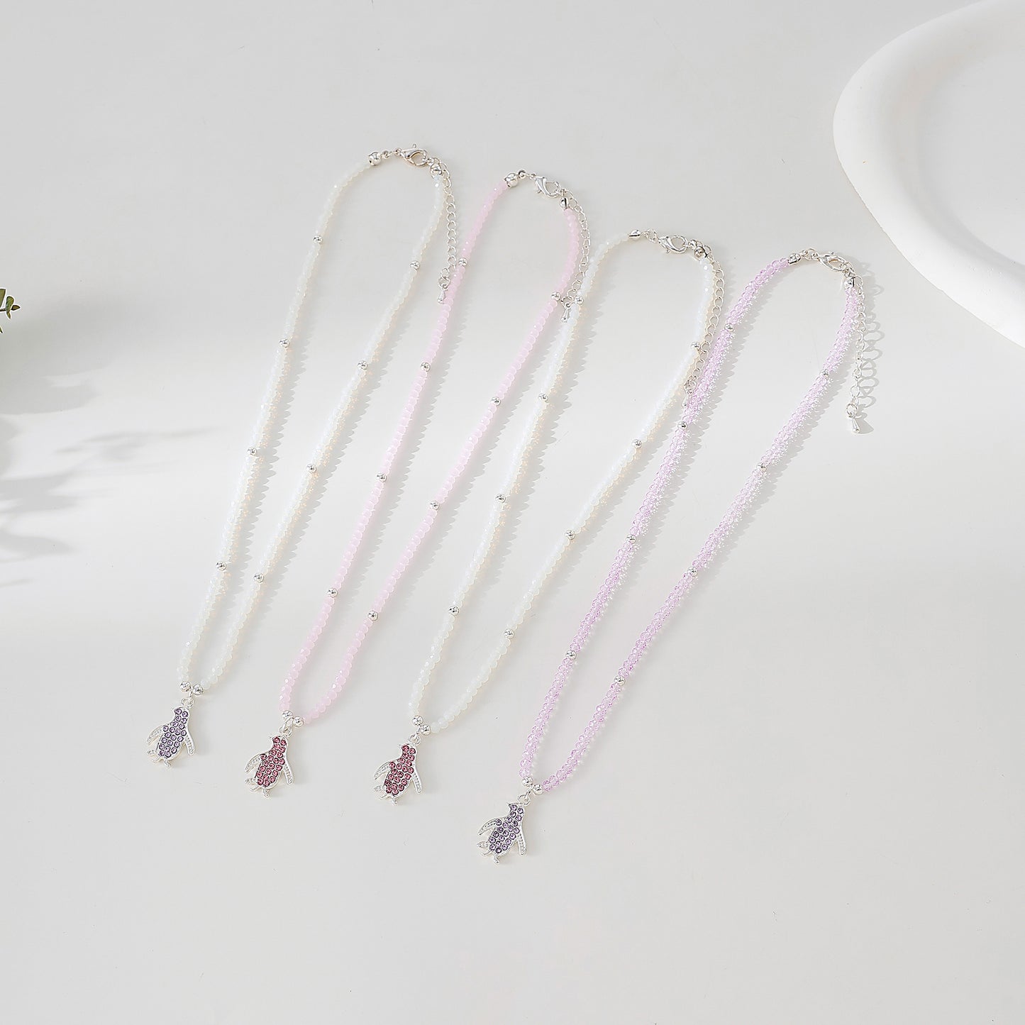 beaded Necklace with Crystal Penguin charm