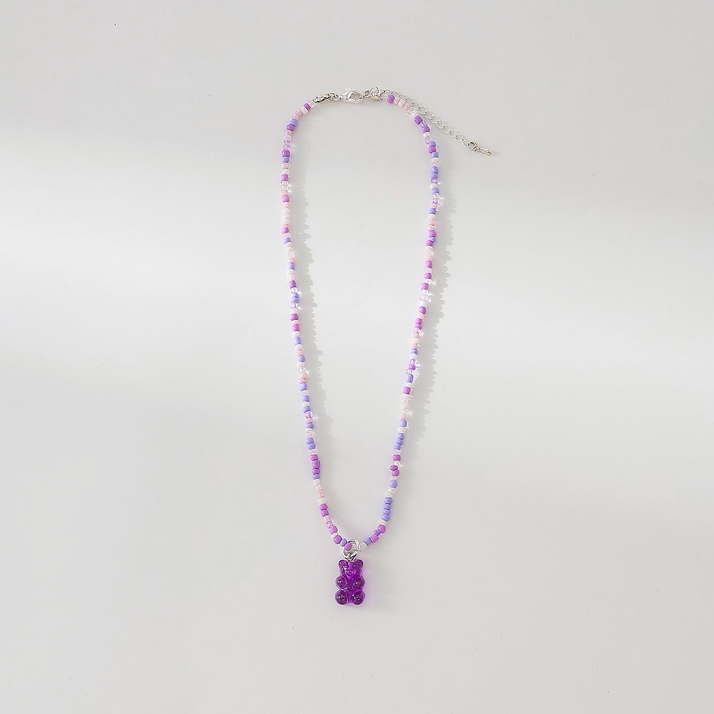 Assorted pastel mix beaded Necklace with gummy Bear charm