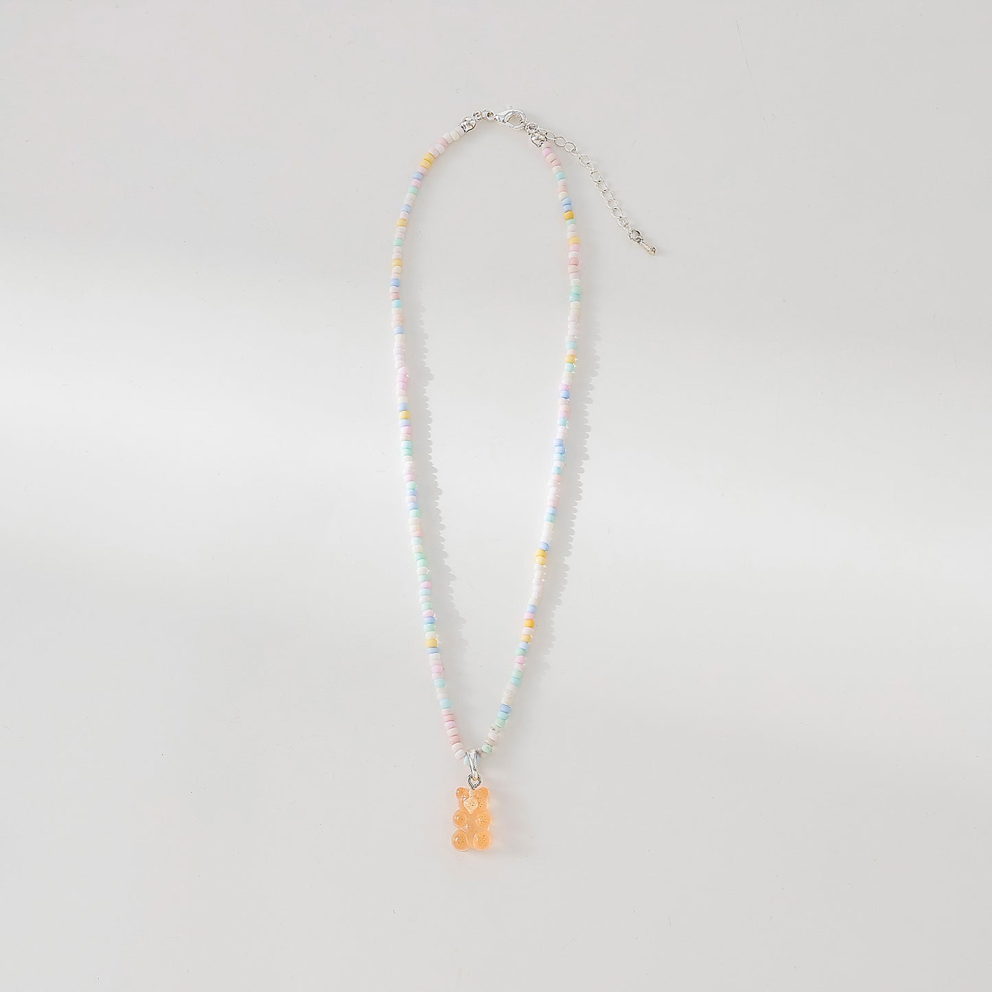 Assorted pastel mix beaded Necklace with gummy Bear charm
