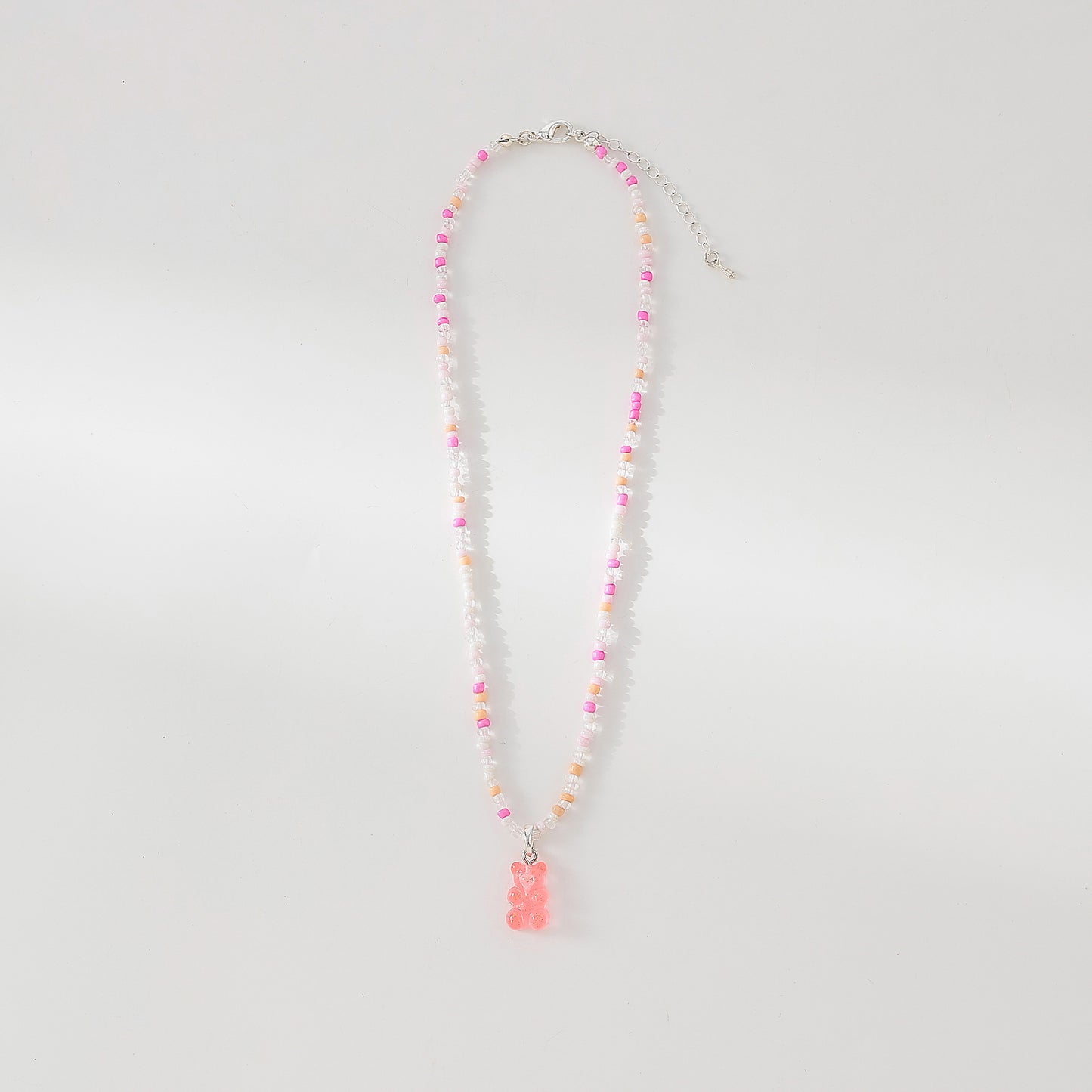 Assorted pastel mix beaded Necklace with gummy Bear charm