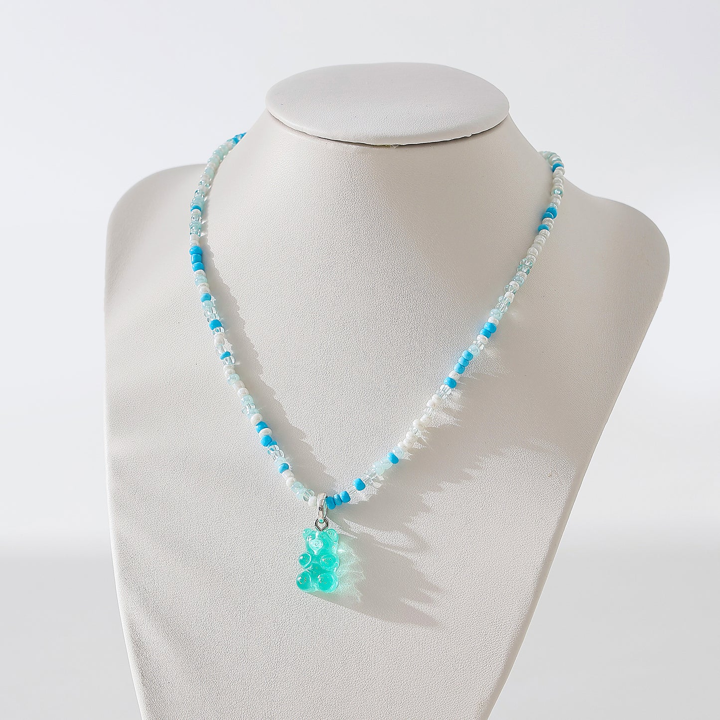 Assorted pastel mix beaded Necklace with gummy Bear charm