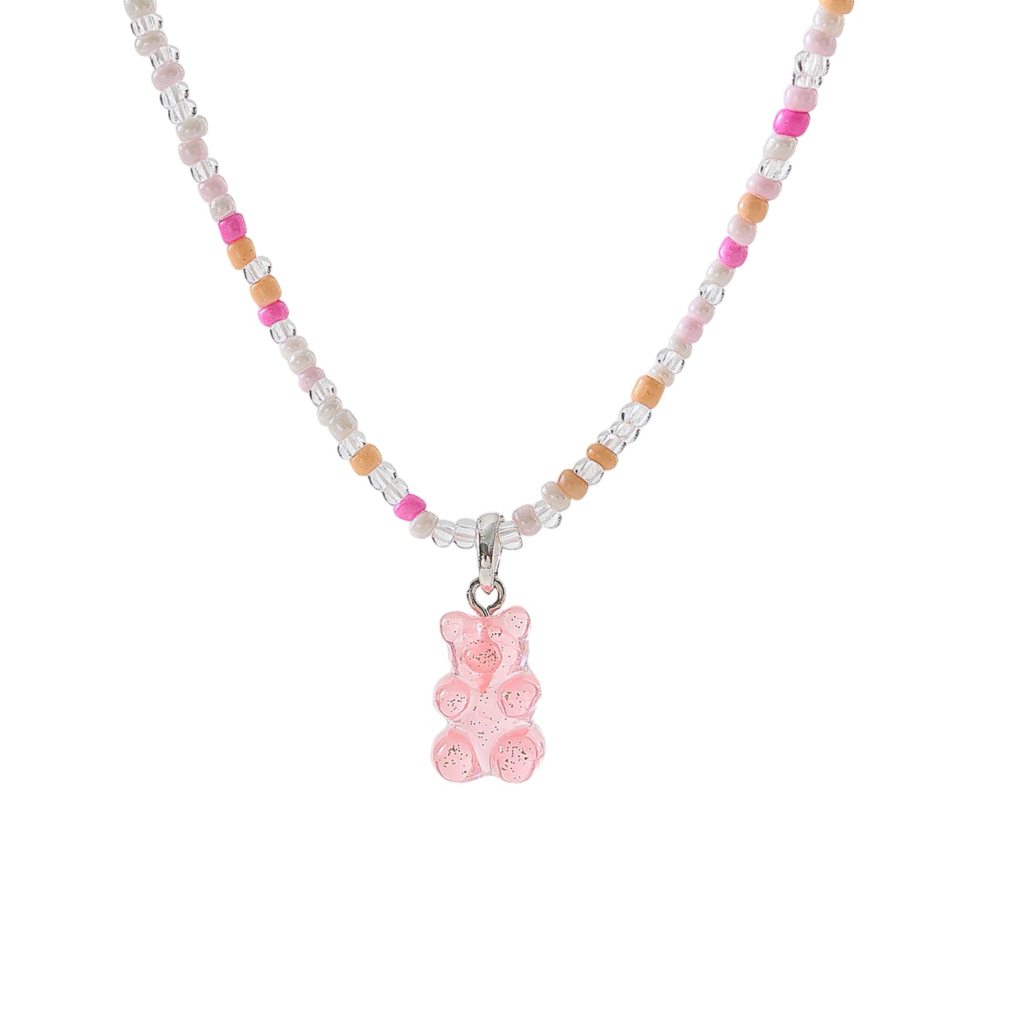 Assorted pastel mix beaded Necklace with gummy Bear charm