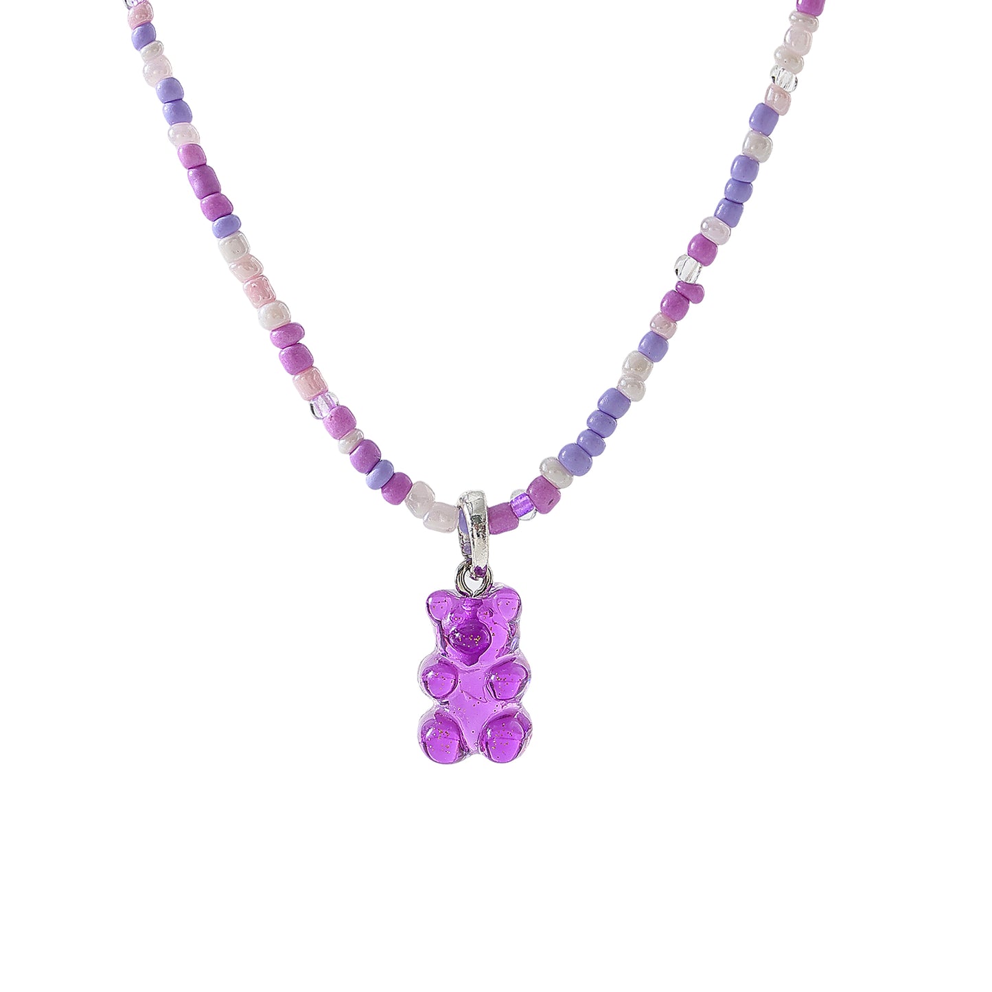 Assorted pastel mix beaded Necklace with gummy Bear charm