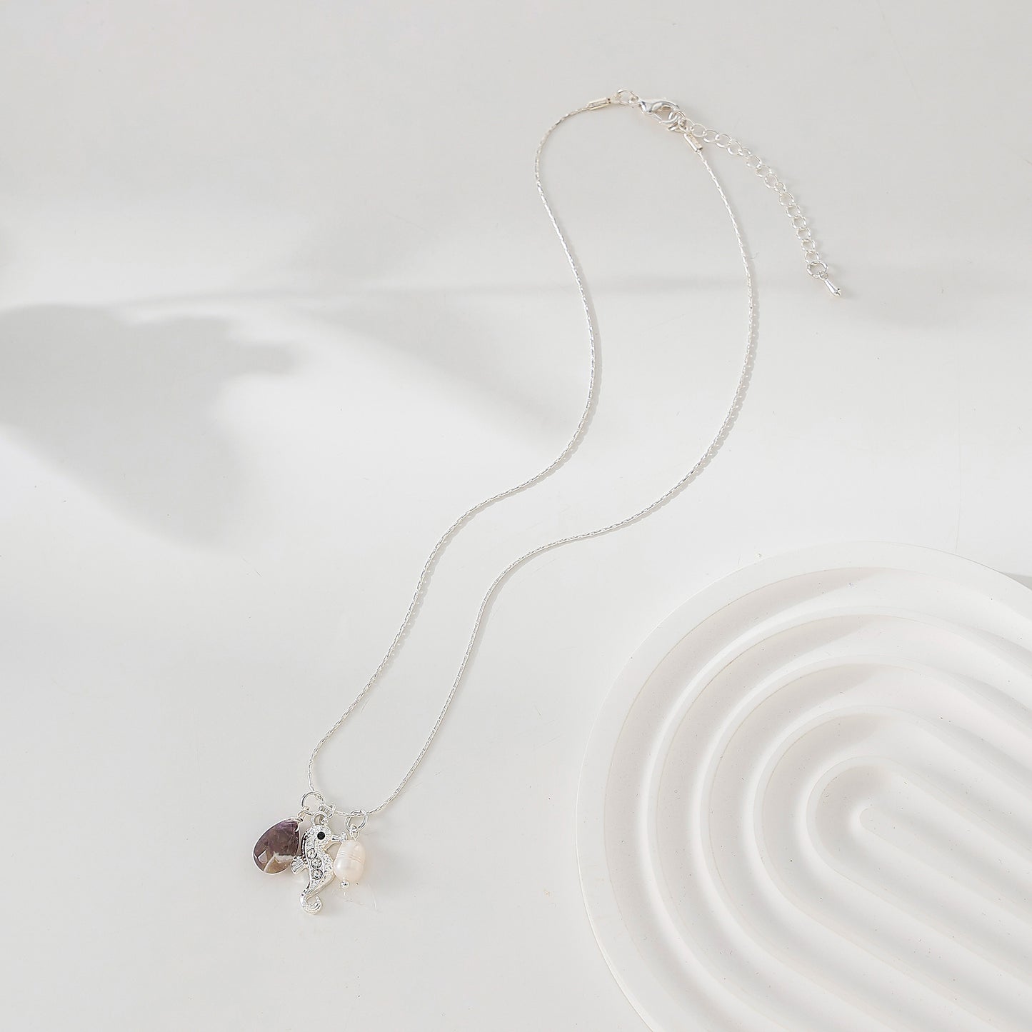 Rhinestone Seahorse with assorted teardrop stone and fake pearl necklace