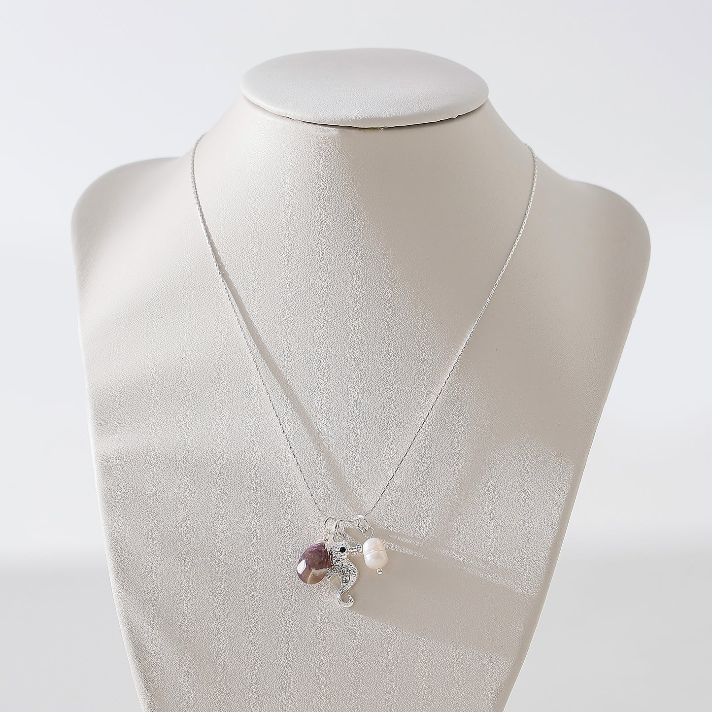 Rhinestone Seahorse with assorted teardrop stone and fake pearl necklace