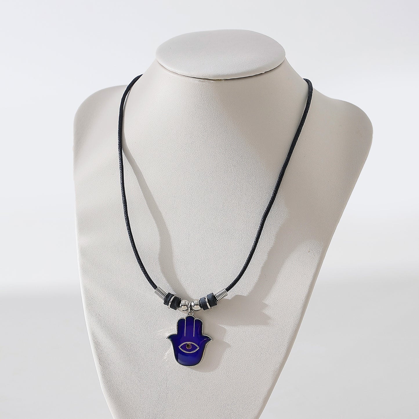 Hamsa Mood charm on black cord Necklace