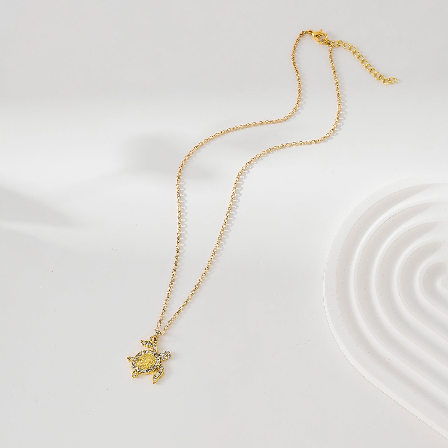 Golden Turtle Necklace with clear crystals