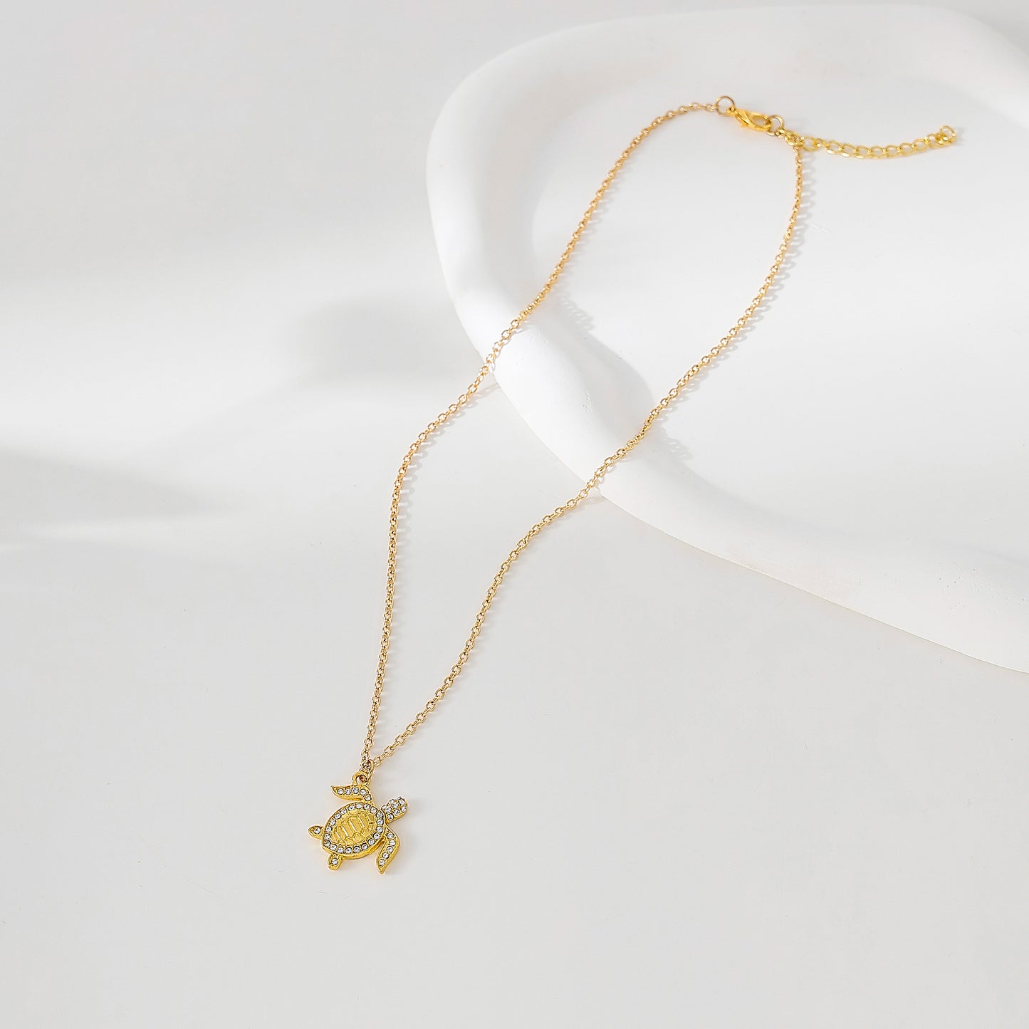 Golden Turtle Necklace with clear crystals