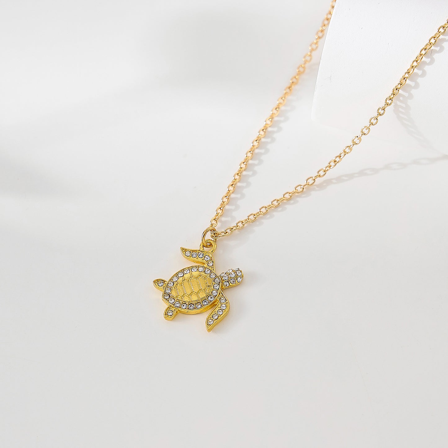 Golden Turtle Necklace with clear crystals