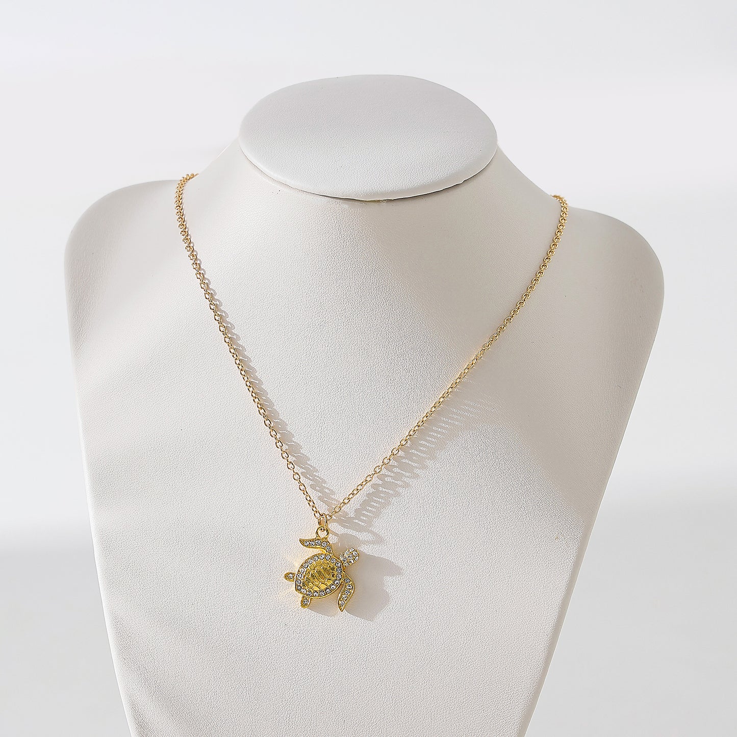 Golden Turtle Necklace with clear crystals