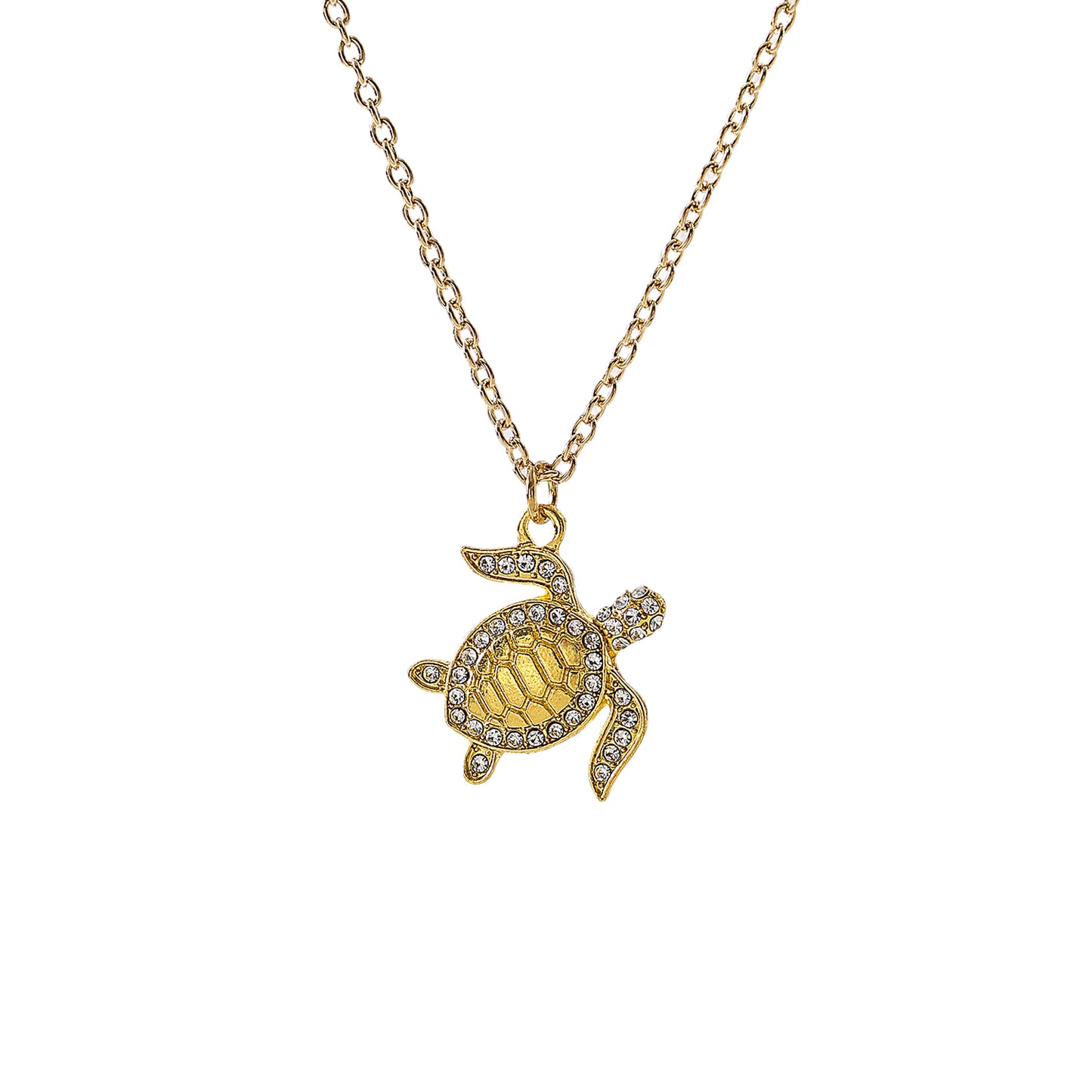 Golden Turtle Necklace with clear crystals