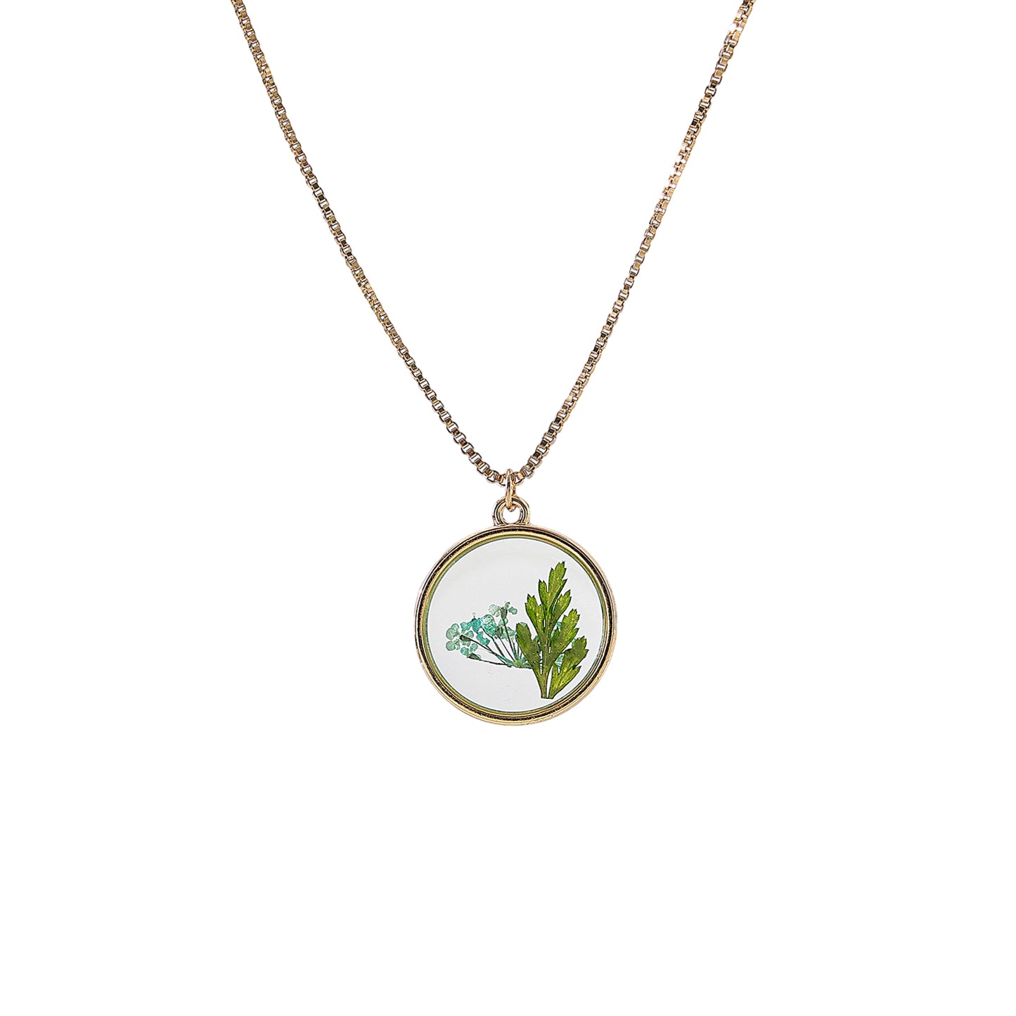 pressed flowers on golden chain Necklace