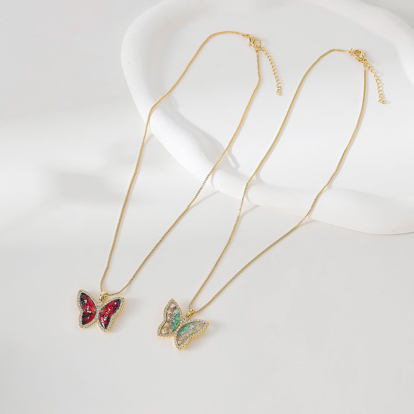 Sparkle and Crystal Butterfly on golden chain Necklace
