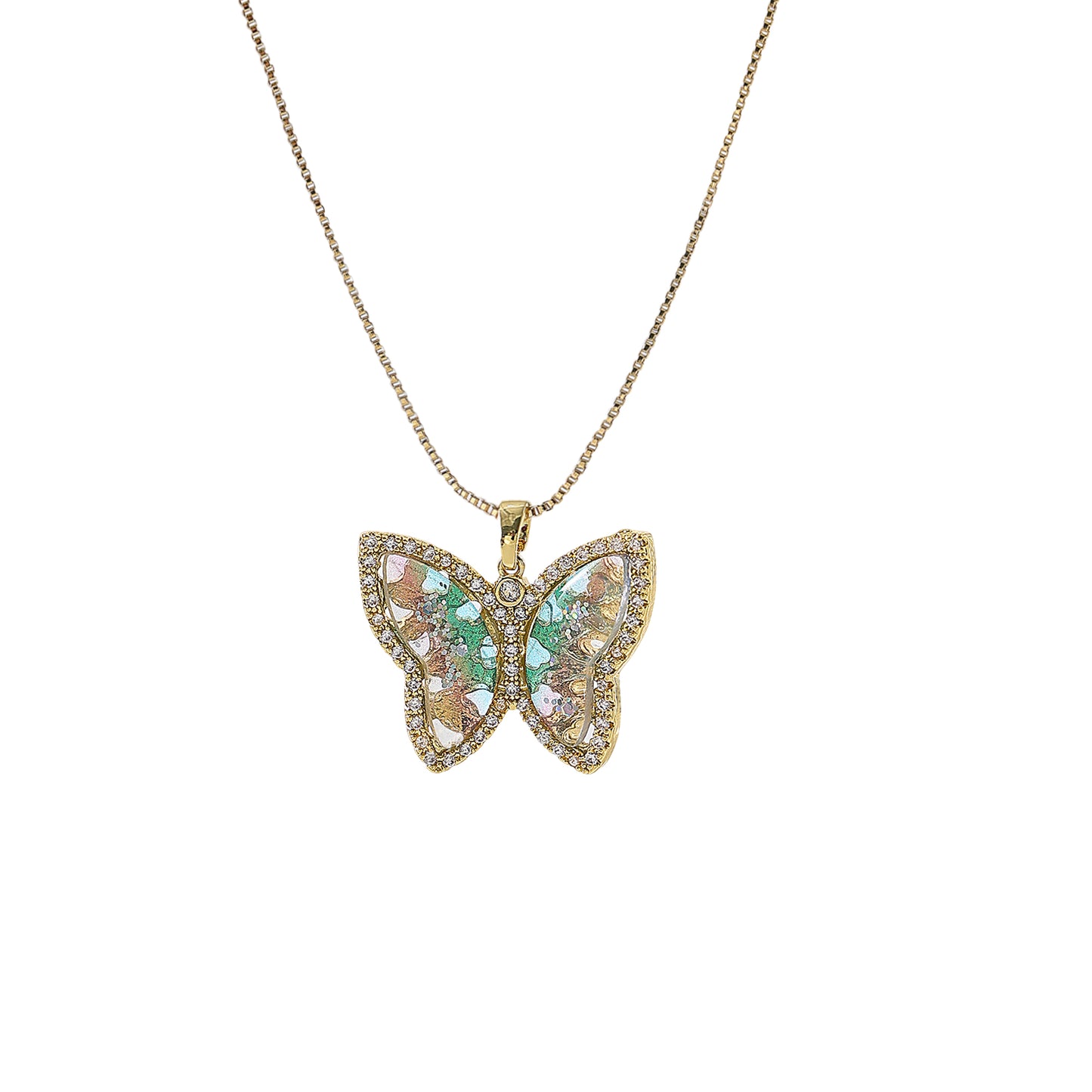 Sparkle and Crystal Butterfly on golden chain Necklace