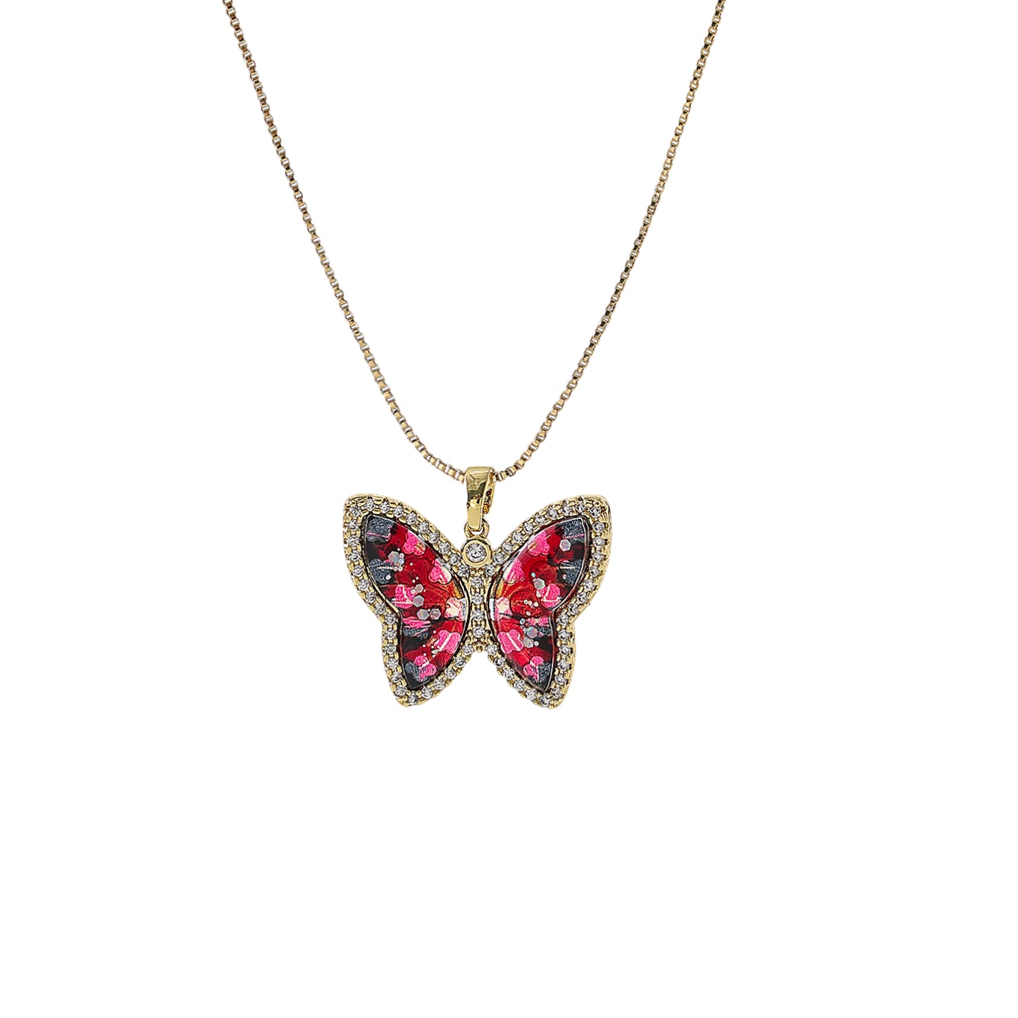 Sparkle and Crystal Butterfly on golden chain Necklace