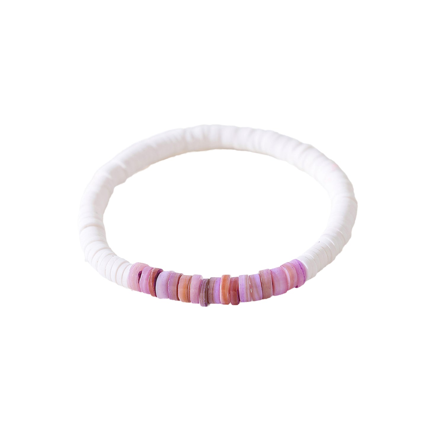 White Fimo beads with assorted colored shell beaded Bracelet