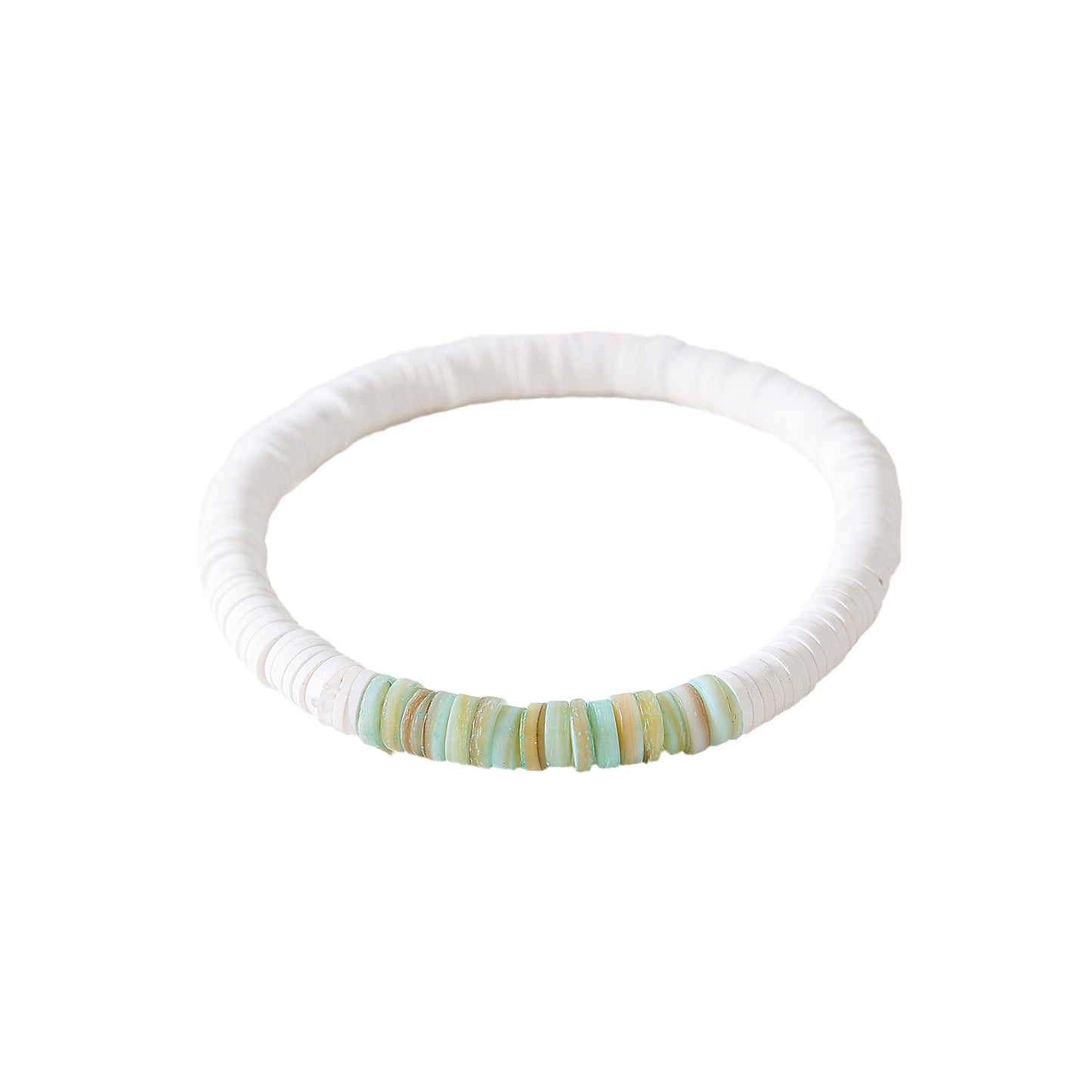 White Fimo beads with assorted colored shell beaded Bracelet