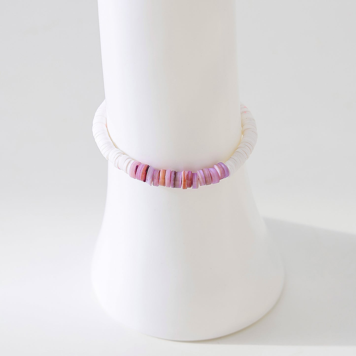 White Fimo beads with assorted colored shell beaded Bracelet