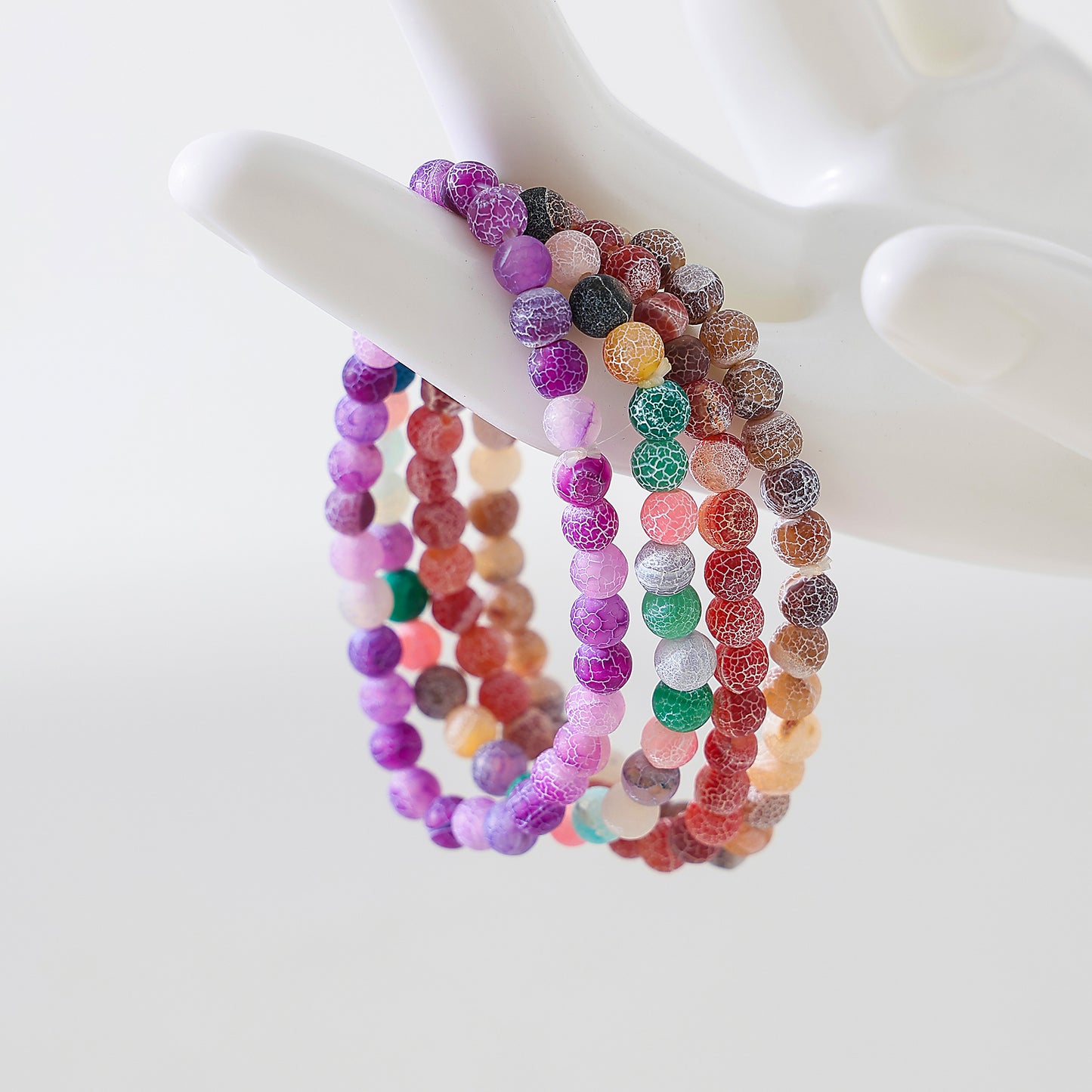 6mm round assorted Cracked Agate beaded Bracelet