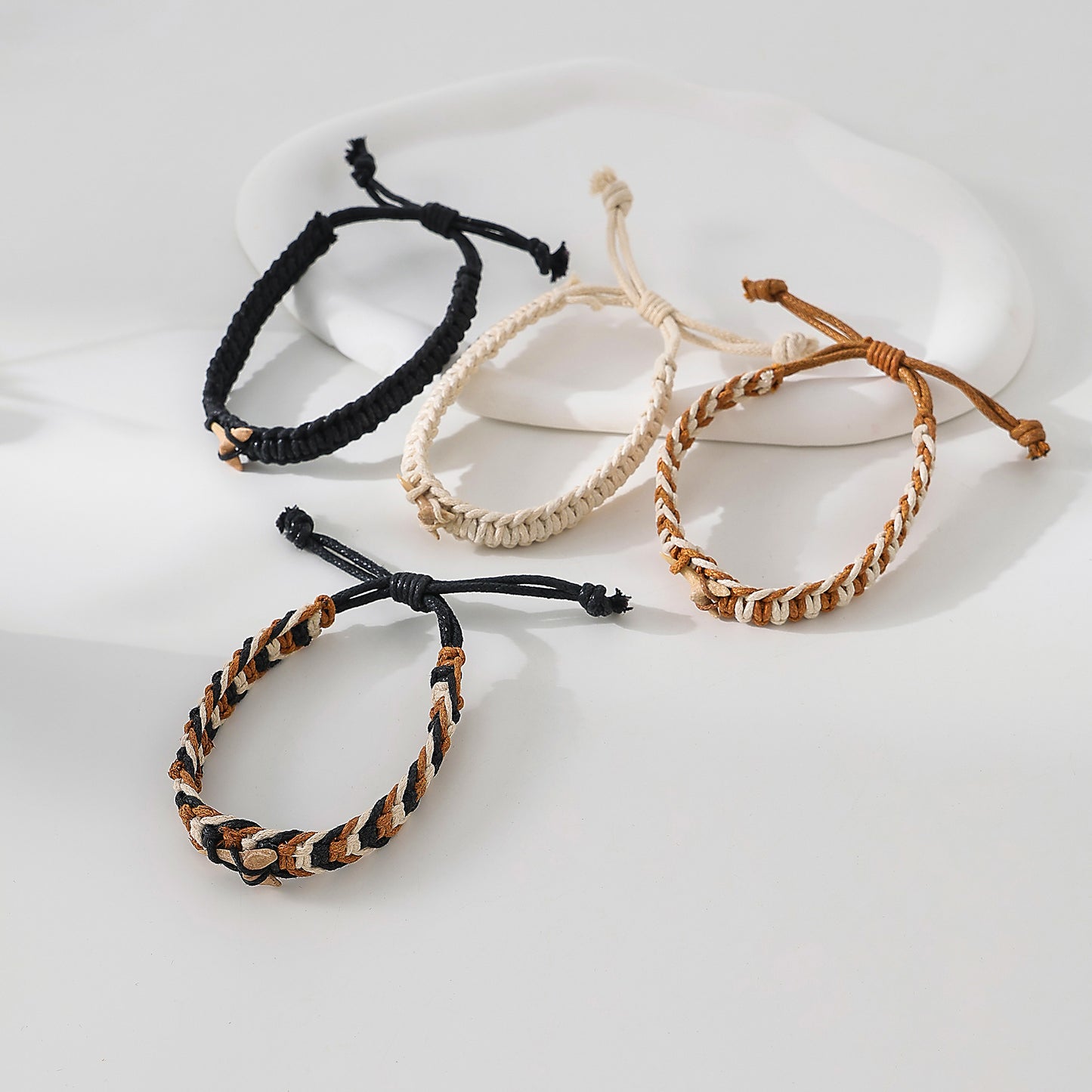 Leather Woven Shark Tooth Fossil Bracelet