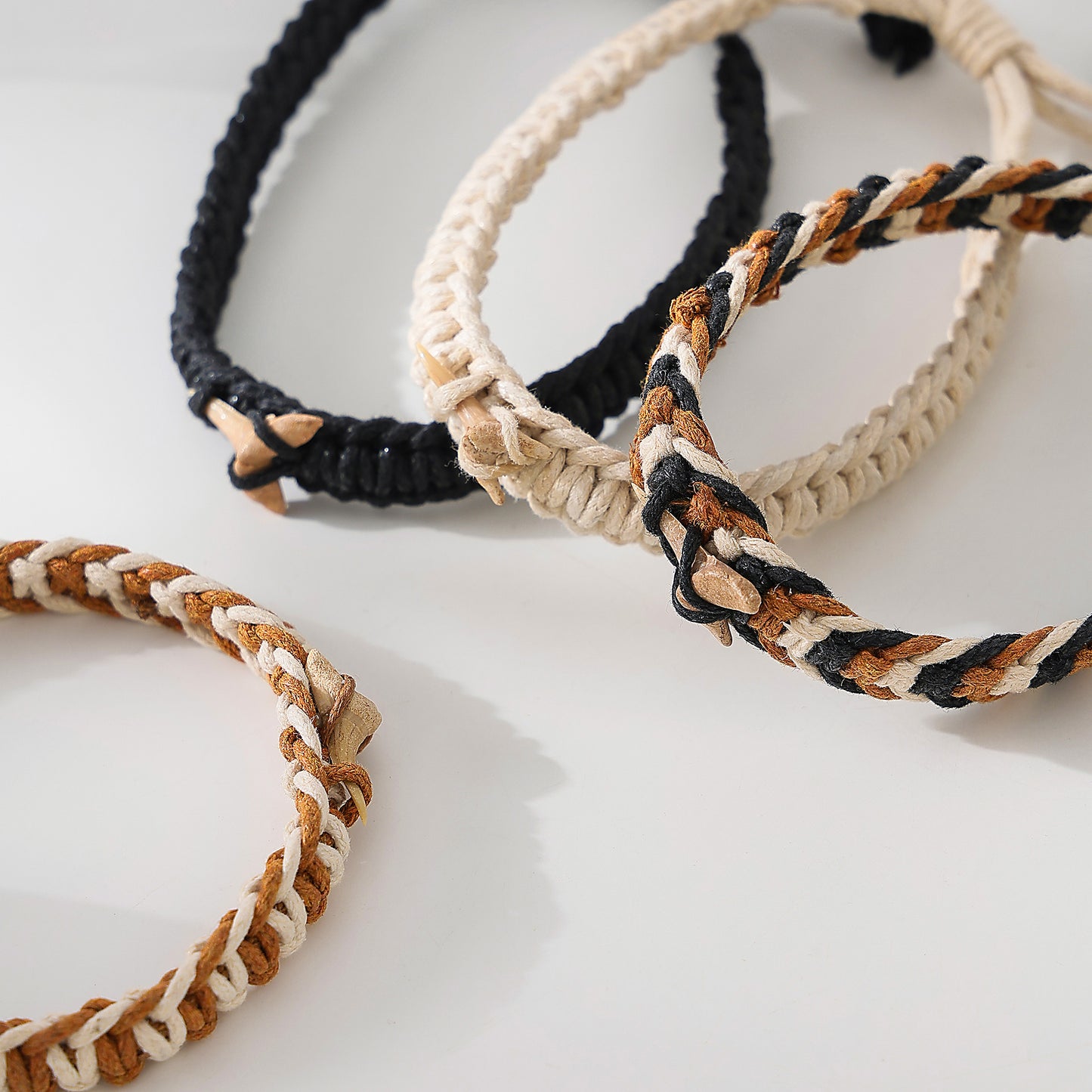Leather Woven Shark Tooth Fossil Bracelet